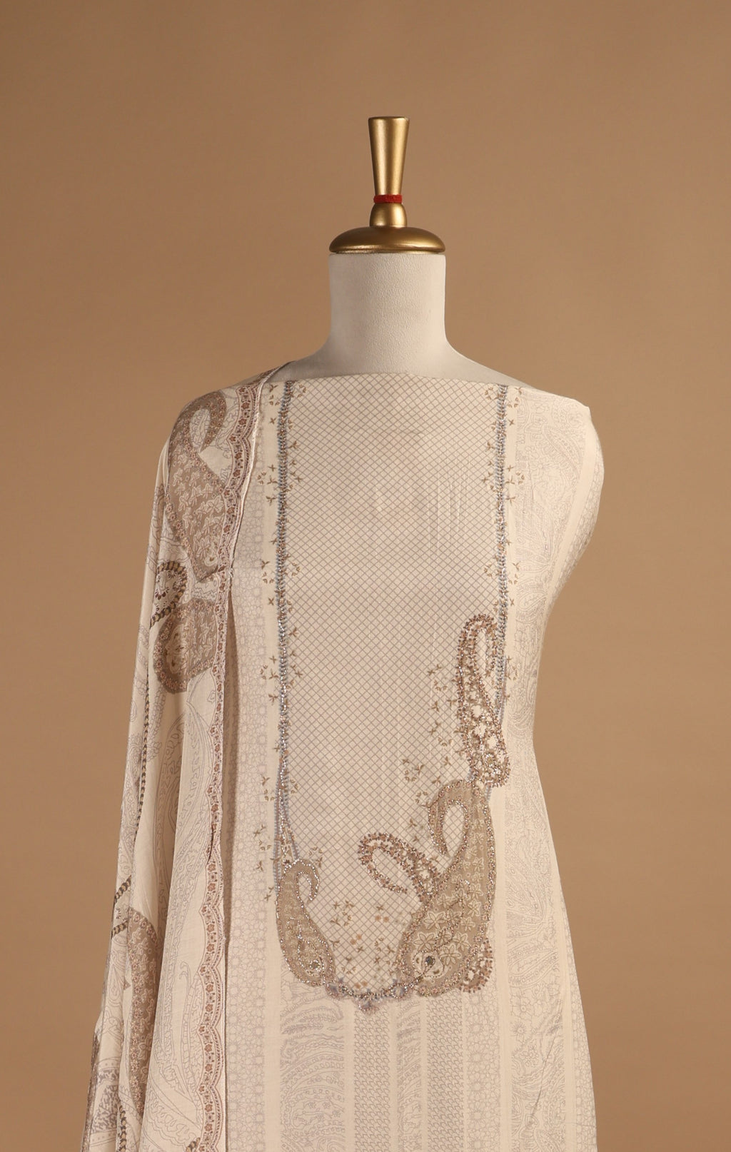 Ivory Digital Printed & Embroidered Unstitched 3-Piece Suit Set in Muslin