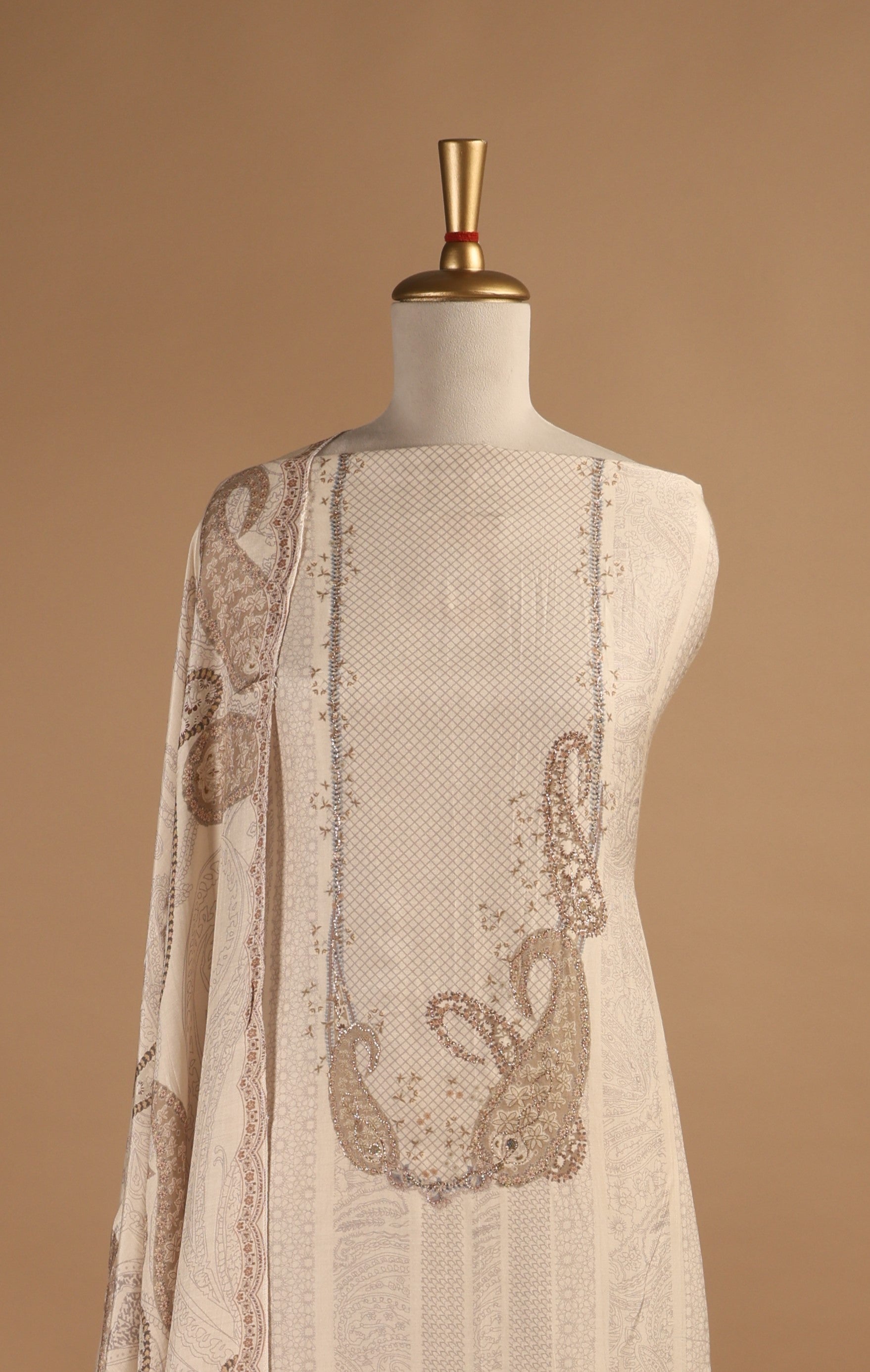 Ivory Digital Printed & Embroidered Unstitched 3-Piece Suit Set in Muslin