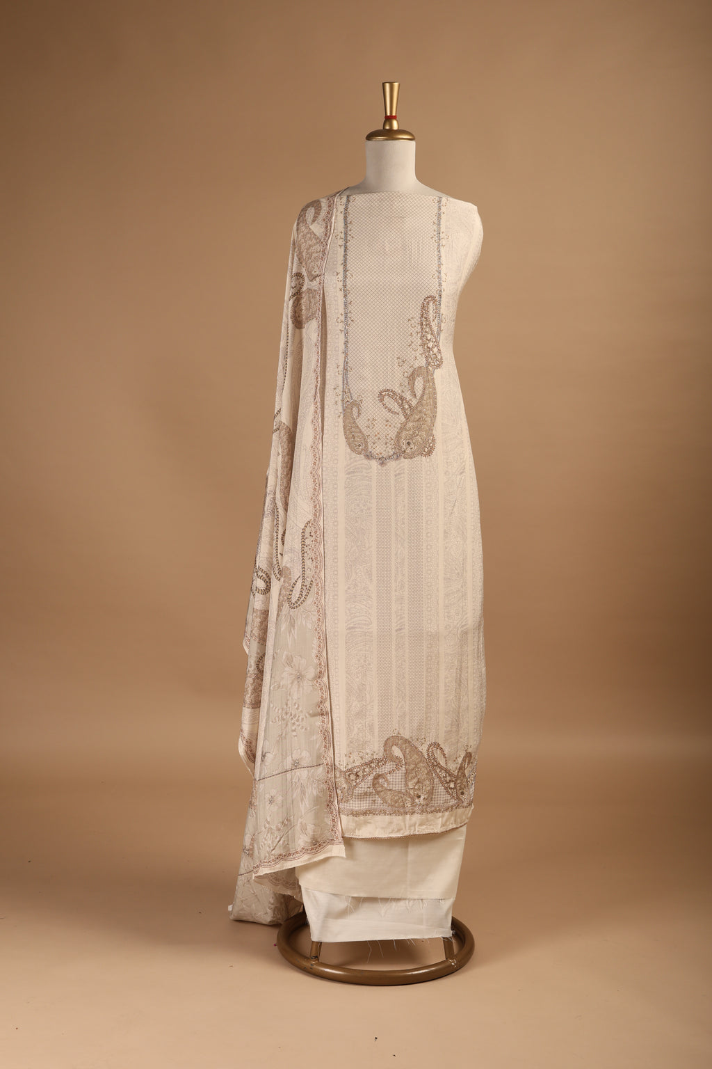 Ivory Digital Printed & Embroidered Unstitched 3-Piece Suit Set in Muslin