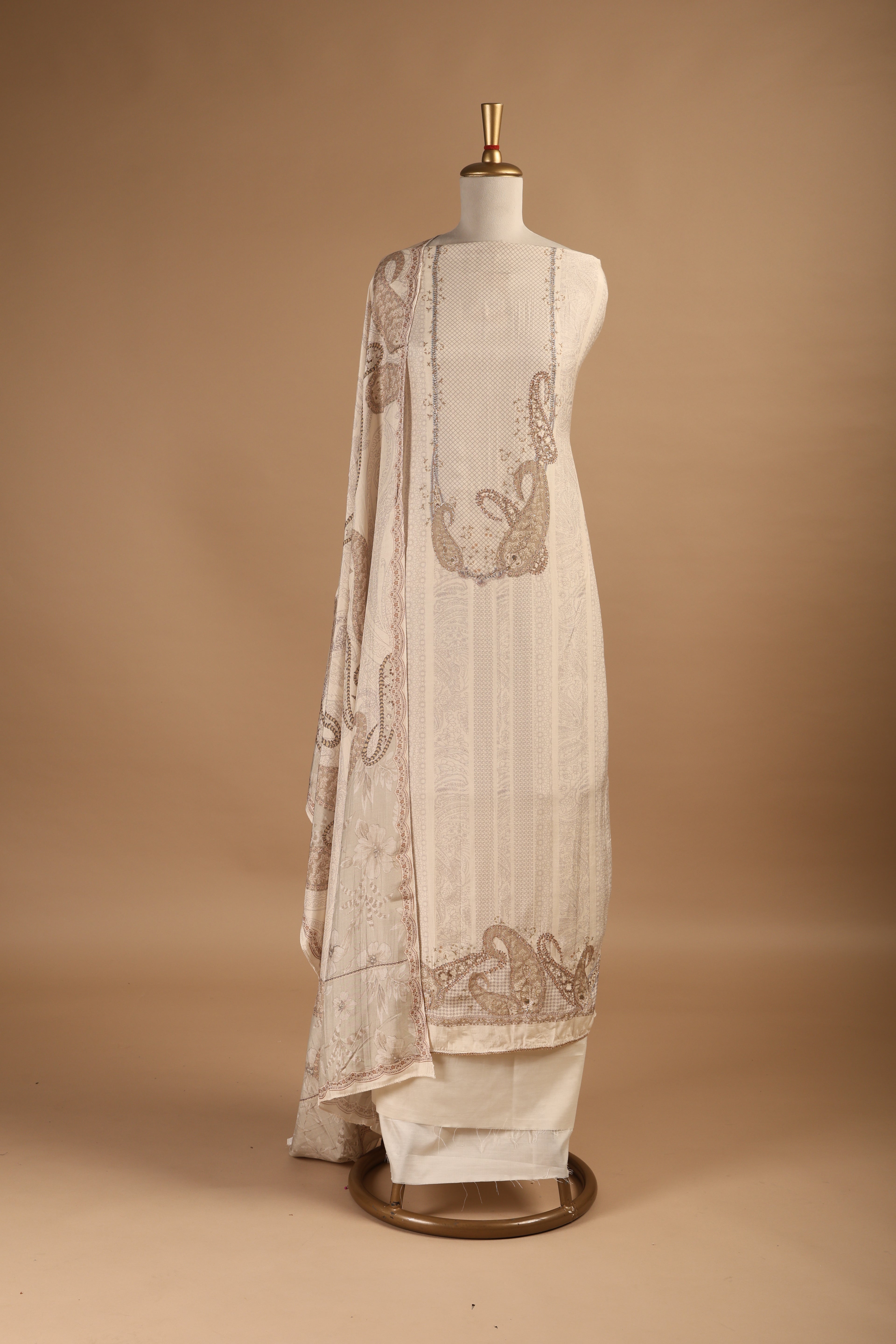 Ivory Digital Printed & Embroidered Unstitched 3-Piece Suit Set in Muslin