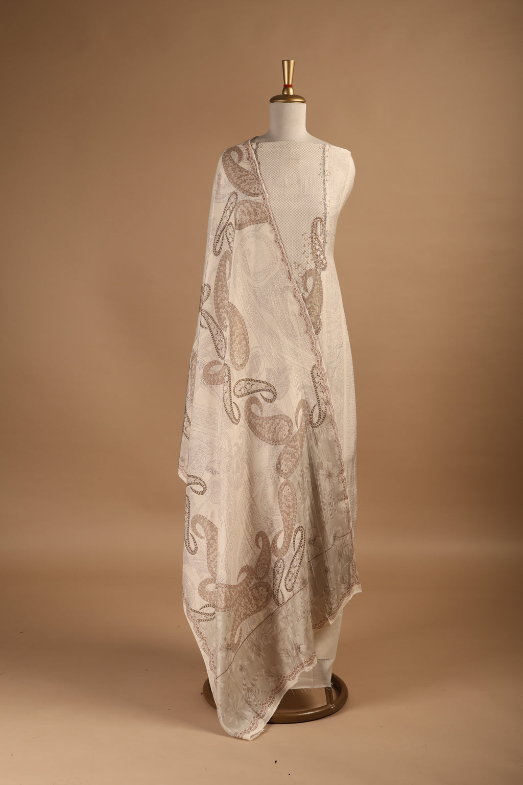 Ivory Digital Printed & Embroidered Unstitched 3-Piece Suit Set in Muslin