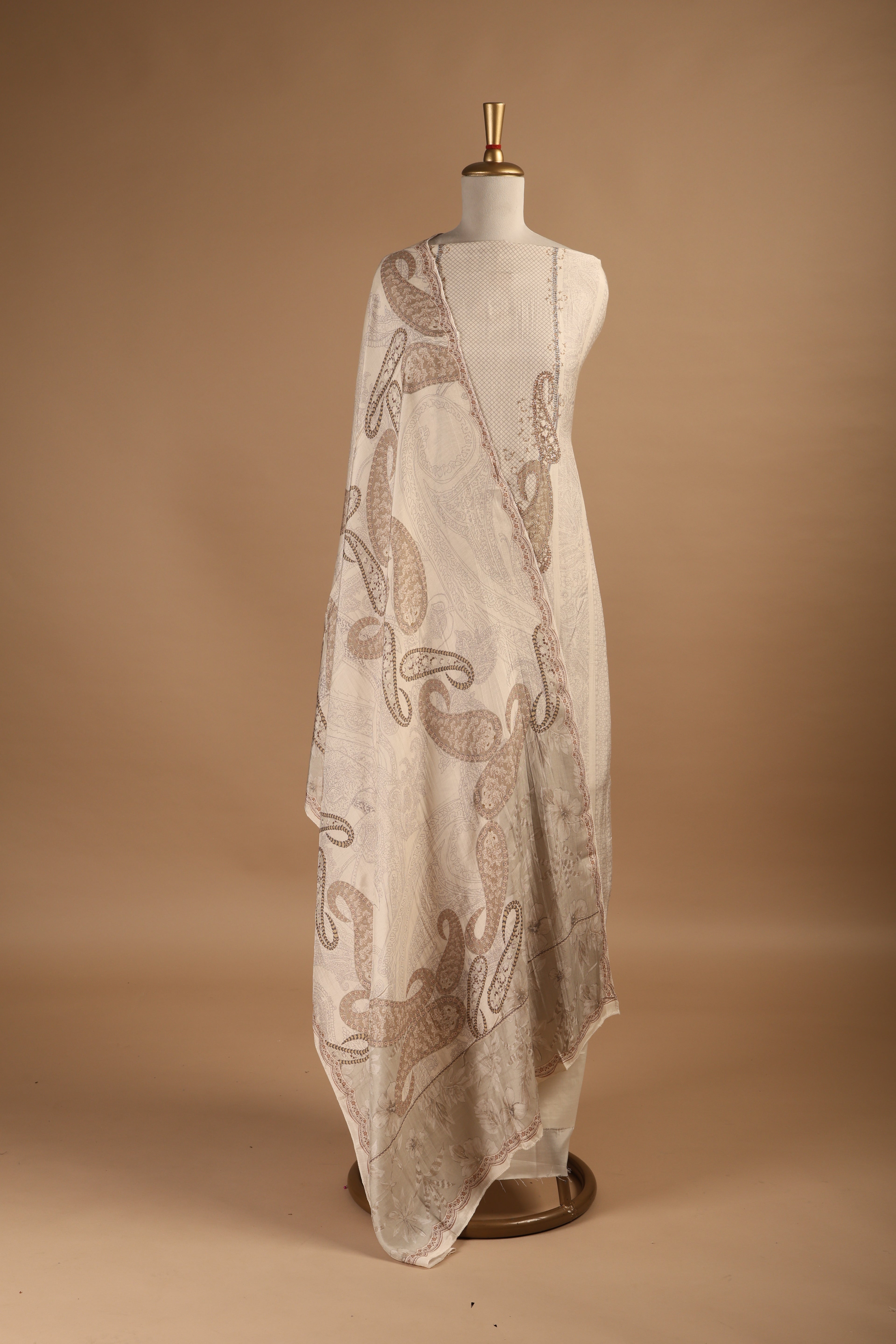 Ivory Digital Printed & Embroidered Unstitched 3-Piece Suit Set in Muslin