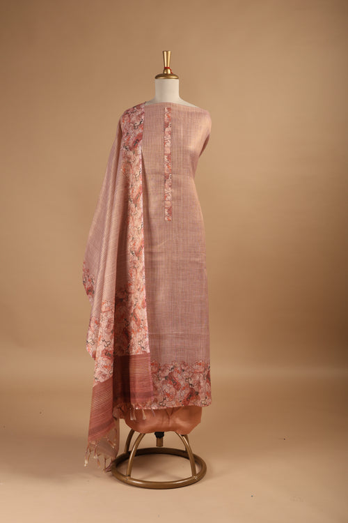 Beige Copper Digital Printed Unstitched Suit Set in Tissue Kota