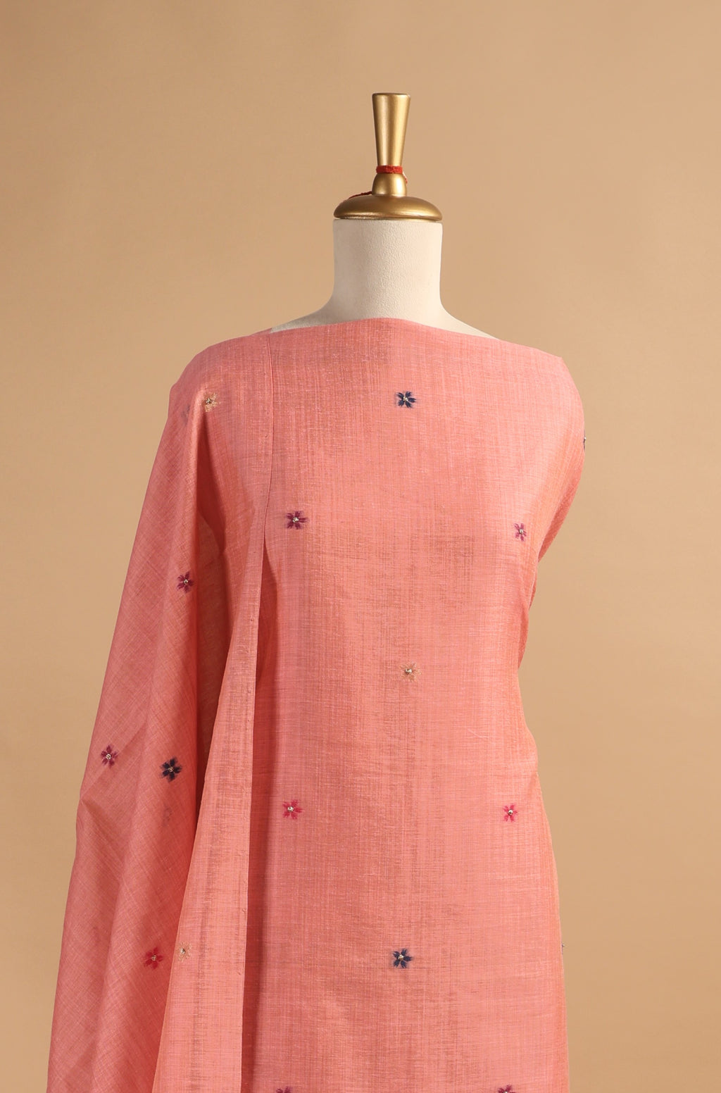 Hand Embroidered Unstitched 3-Piece Suit Set in Chanderi