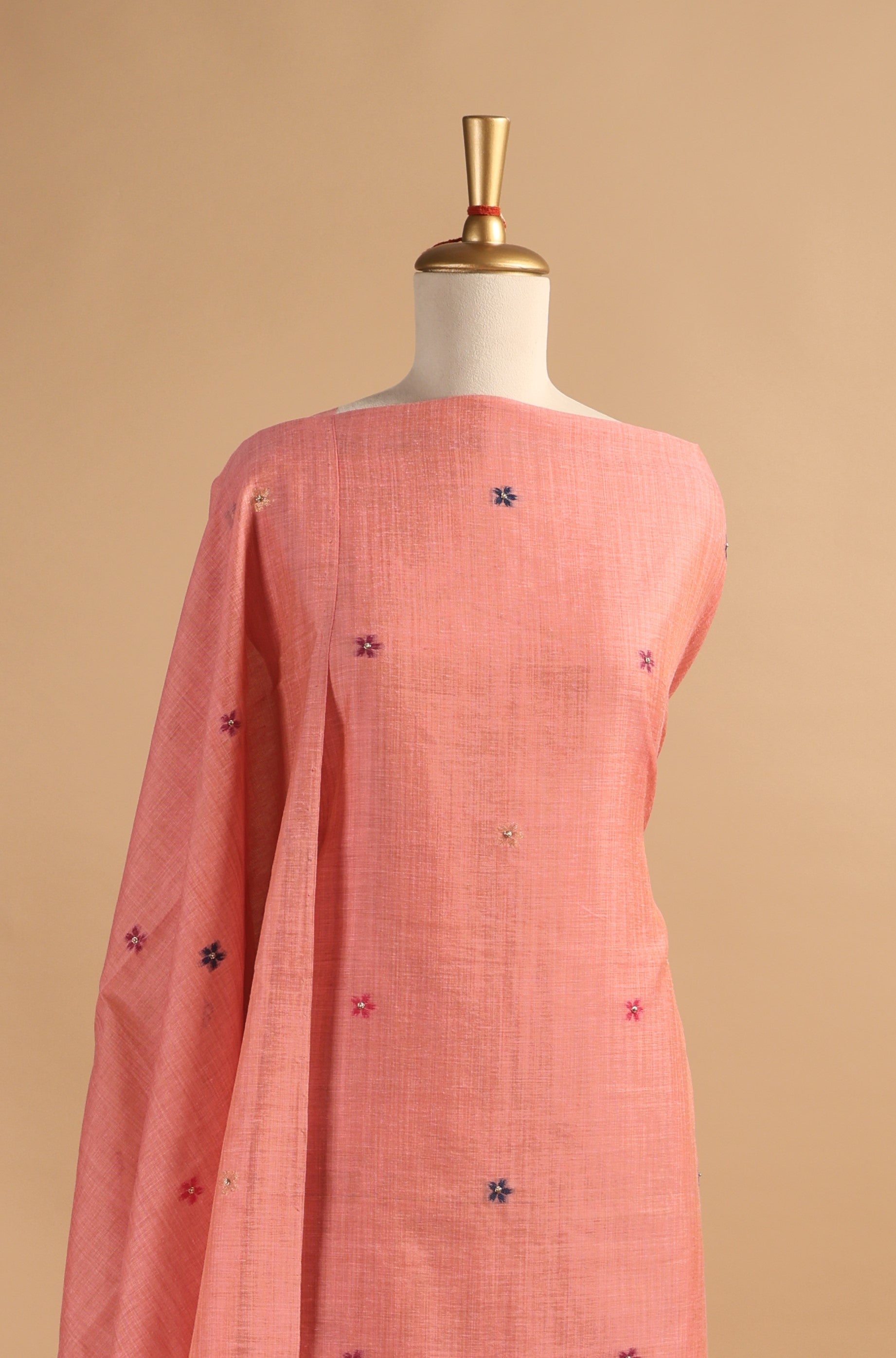 Hand Embroidered Unstitched 3-Piece Suit Set in Chanderi
