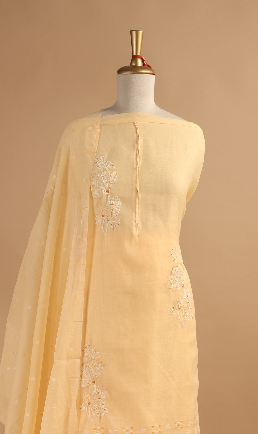 Lemon Yellow Jamdani Weave Unstitched 3-Piece Suit Set in Chanderi
