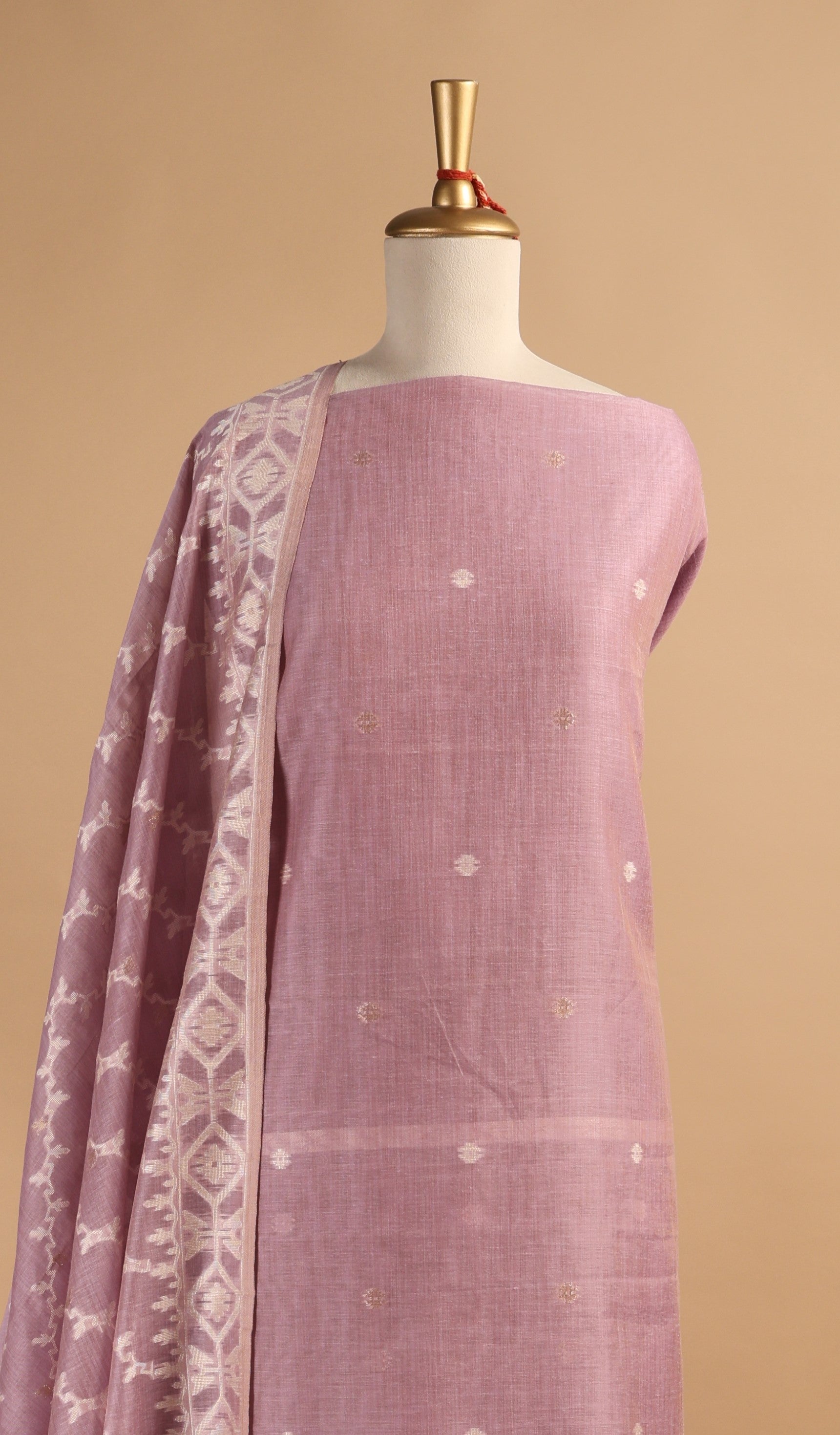 Lilac Jamdani Weave Unstitched 3-Piece Suit Set in Chanderi