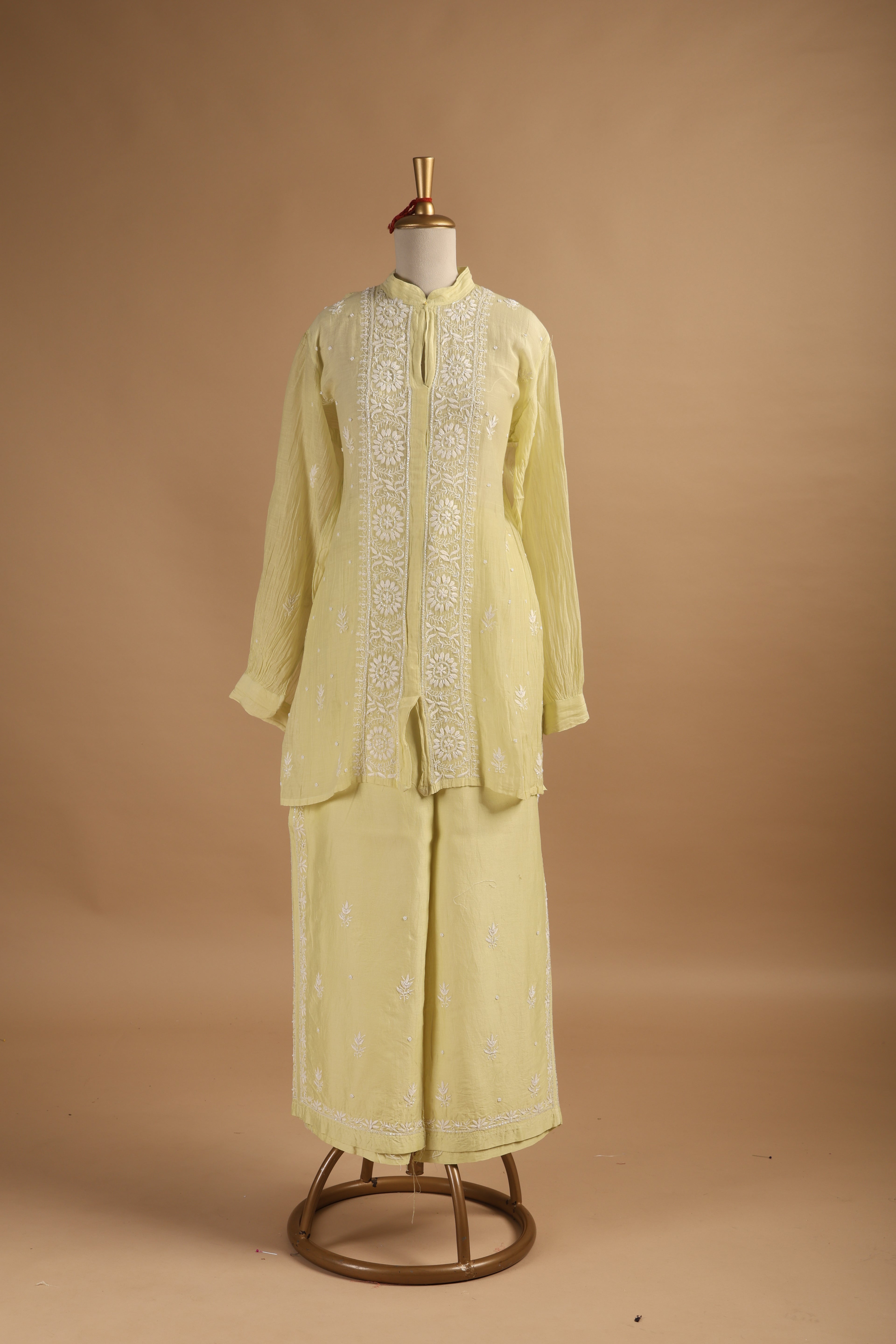 Lime Chikankari semi stitched coord sets