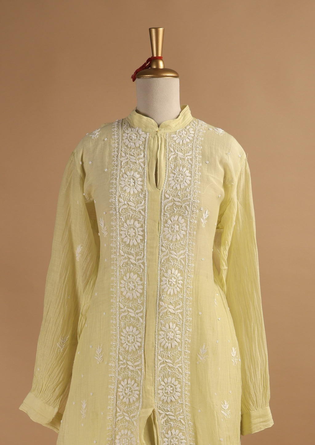 Lime Chikankari semi stitched coord sets