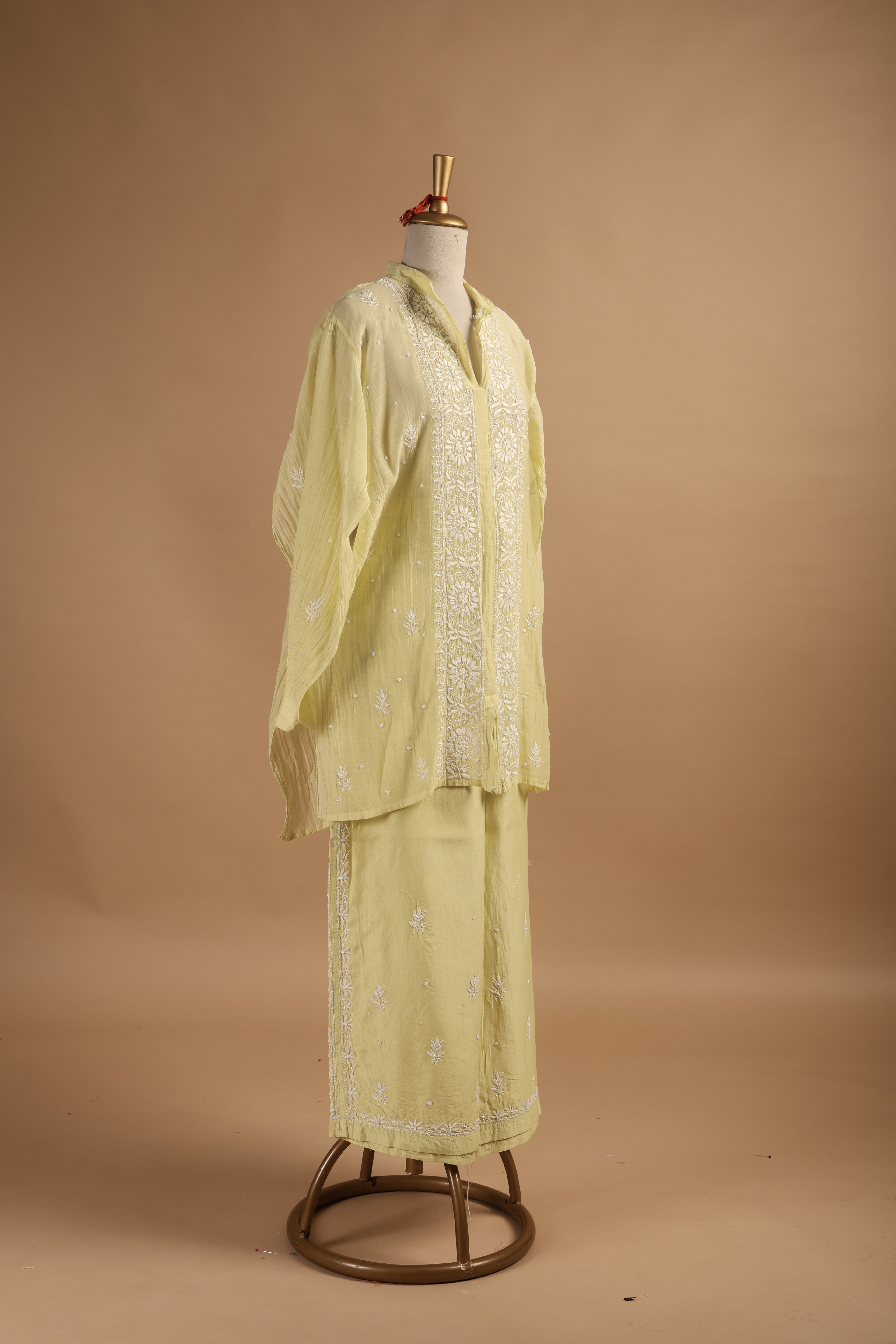 Lime Chikankari semi stitched coord sets