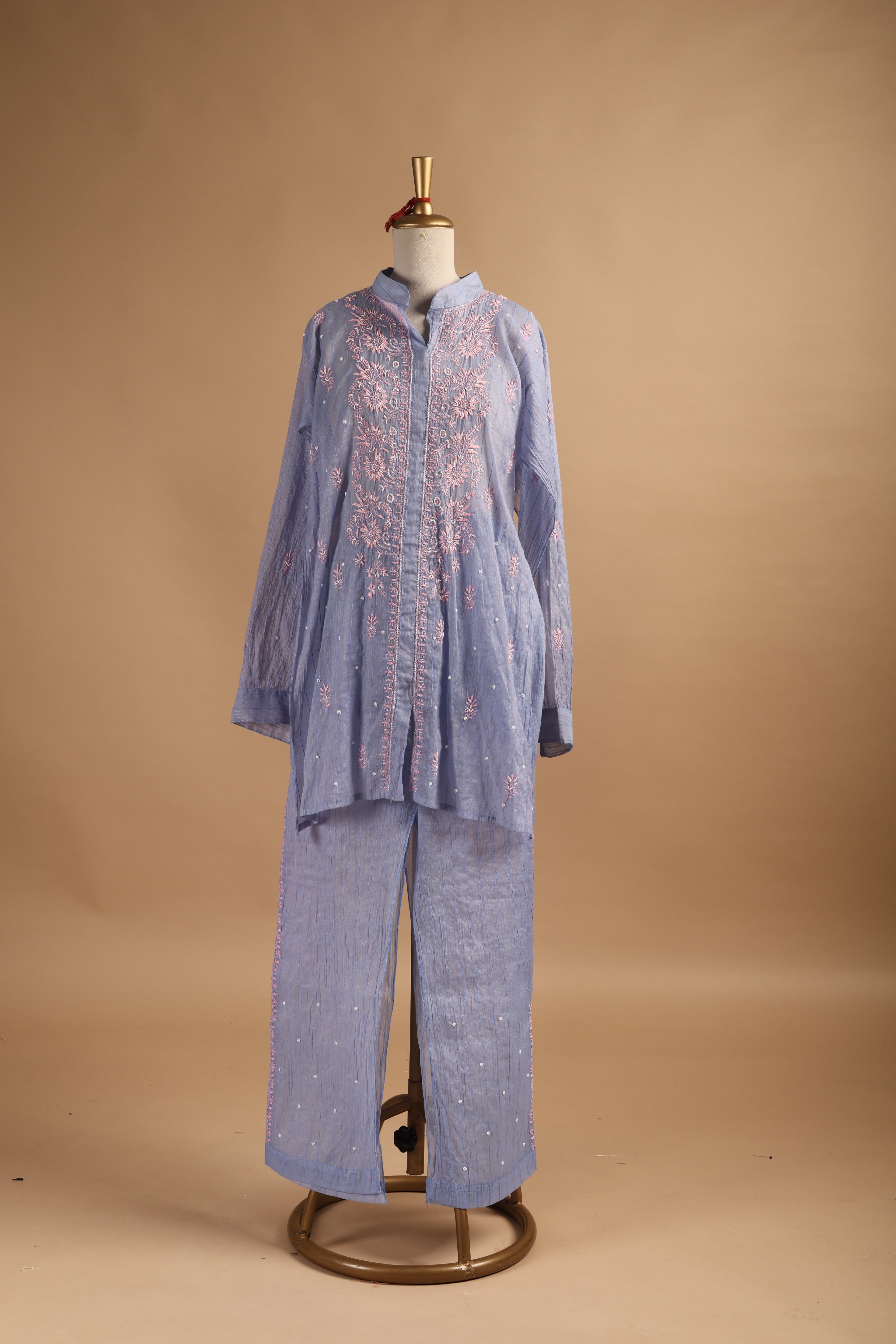 Blue Chikankari Semi-Stitched Coord Set