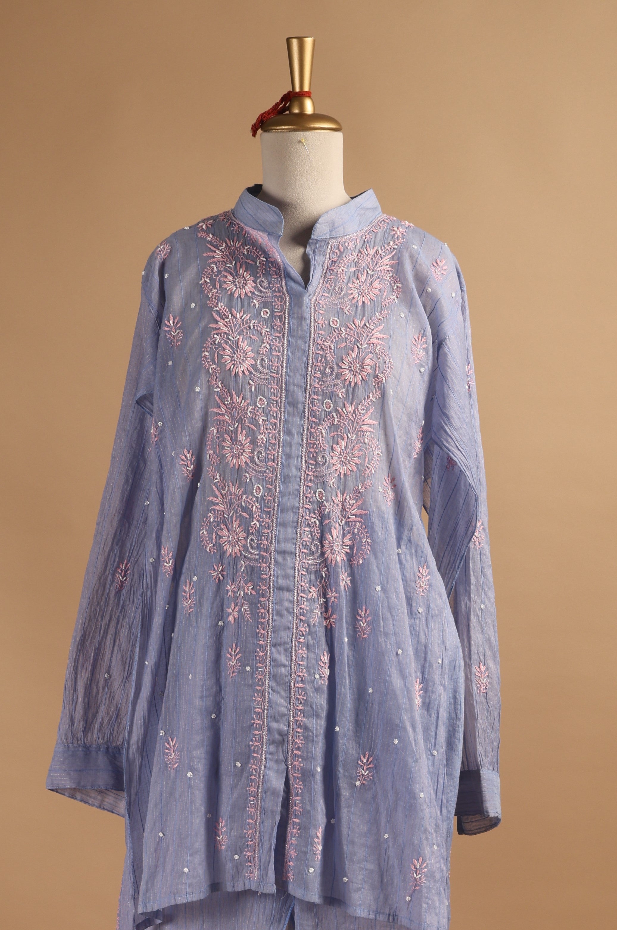 Blue Chikankari Semi-Stitched Coord Set