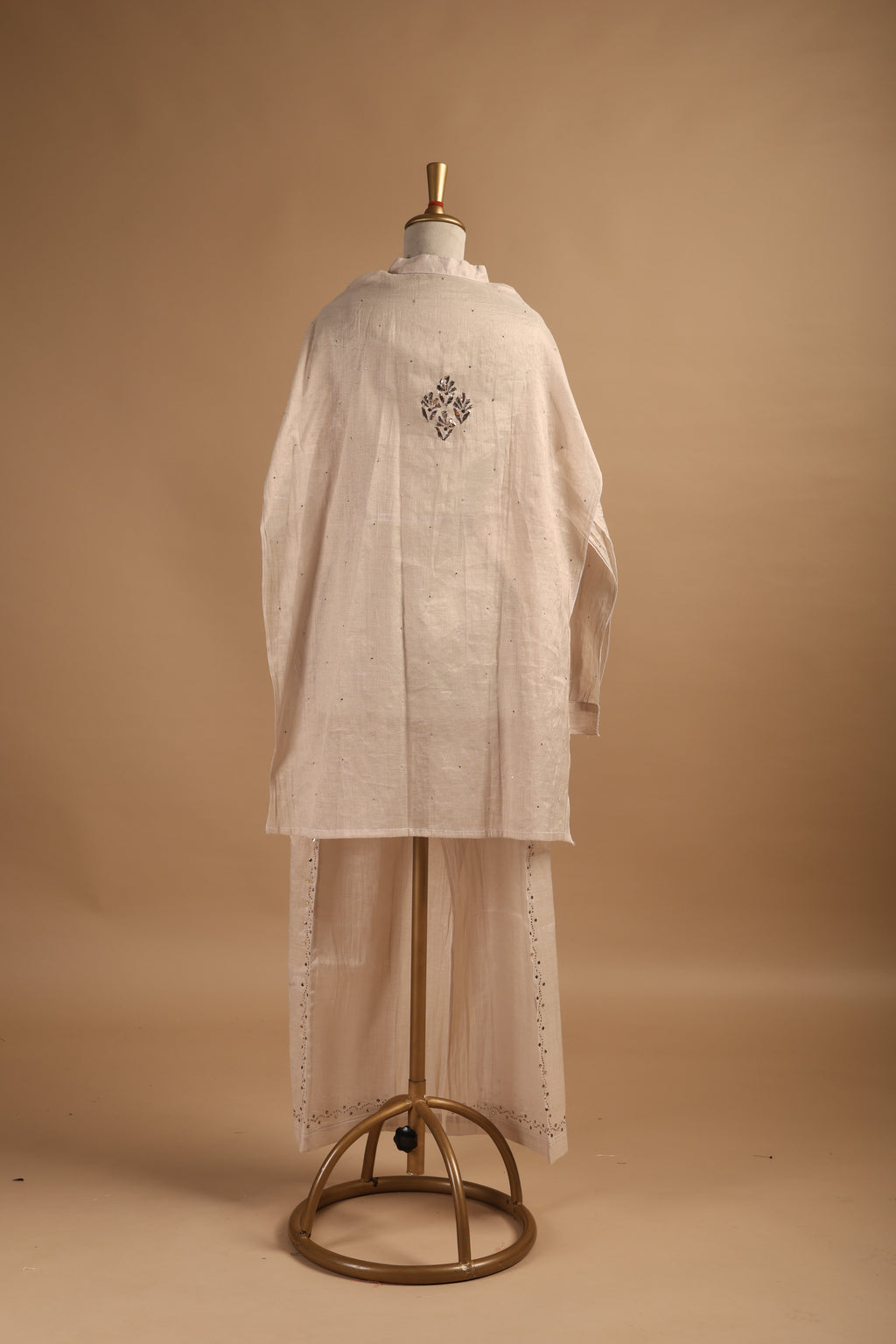 Golden Mukaish Work Semi-Stitched Coord Set in Mul Chanderi
