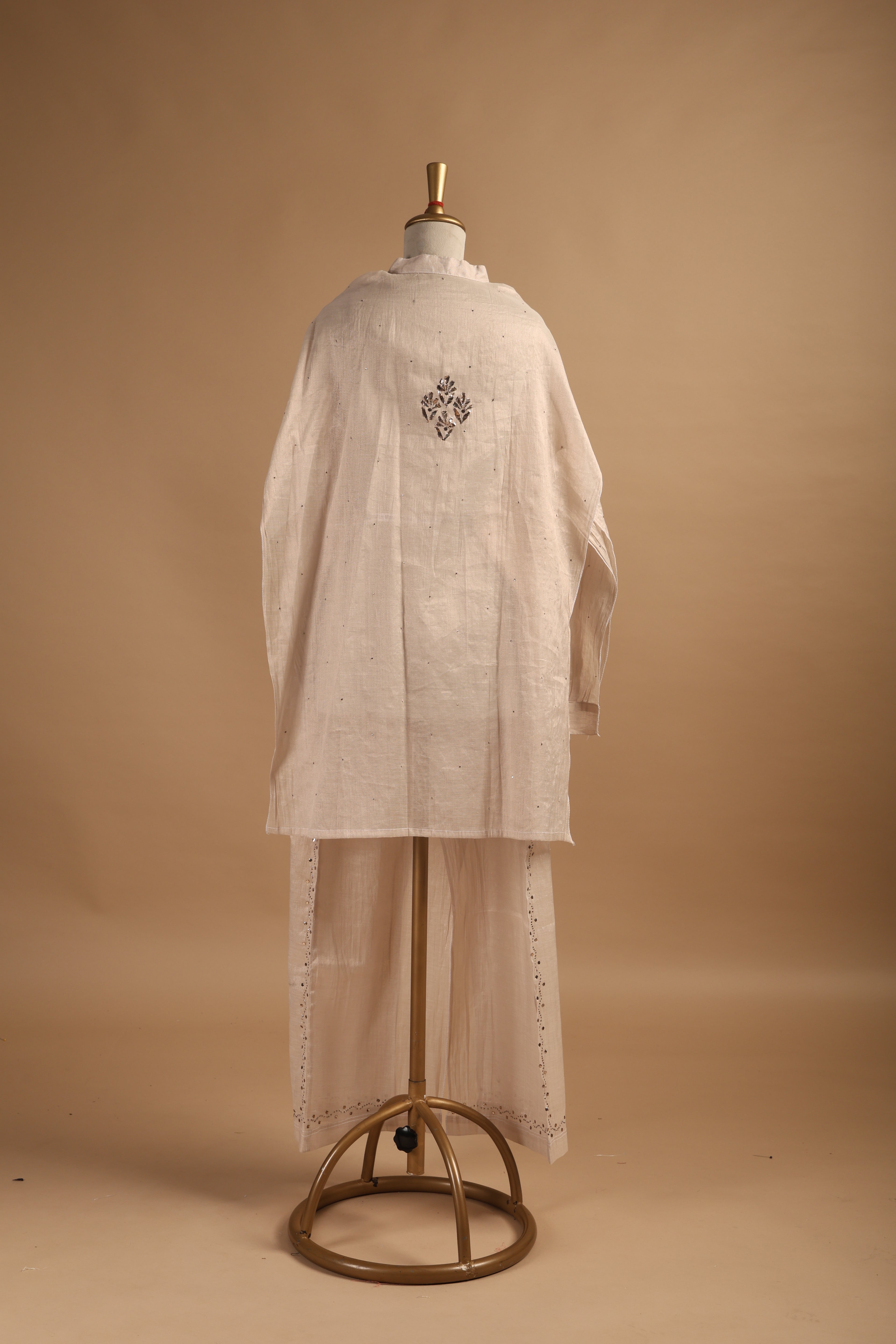 Golden Mukaish Work Semi-Stitched Coord Set in Mul Chanderi