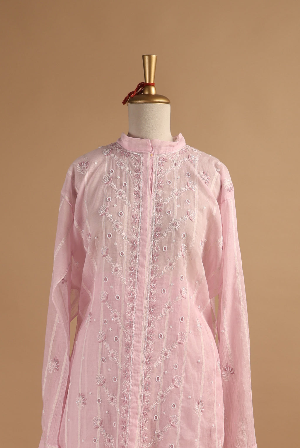 Pink Semi-Stitched Coord Set in Mul Chanderi