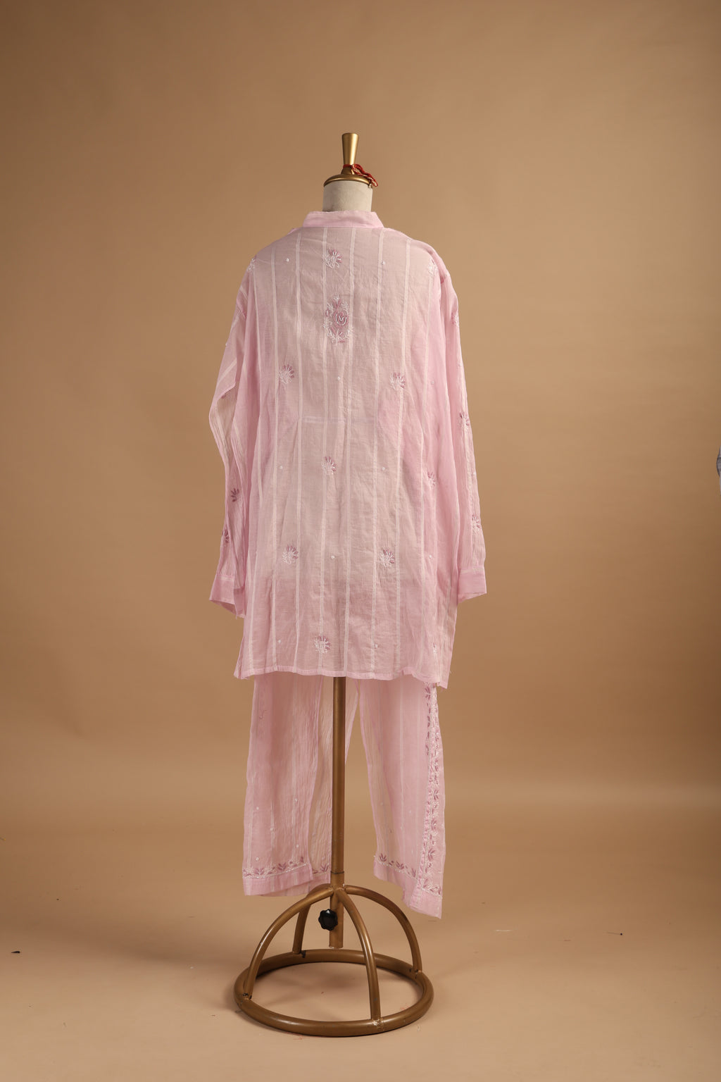 Pink Semi-Stitched Coord Set in Mul Chanderi