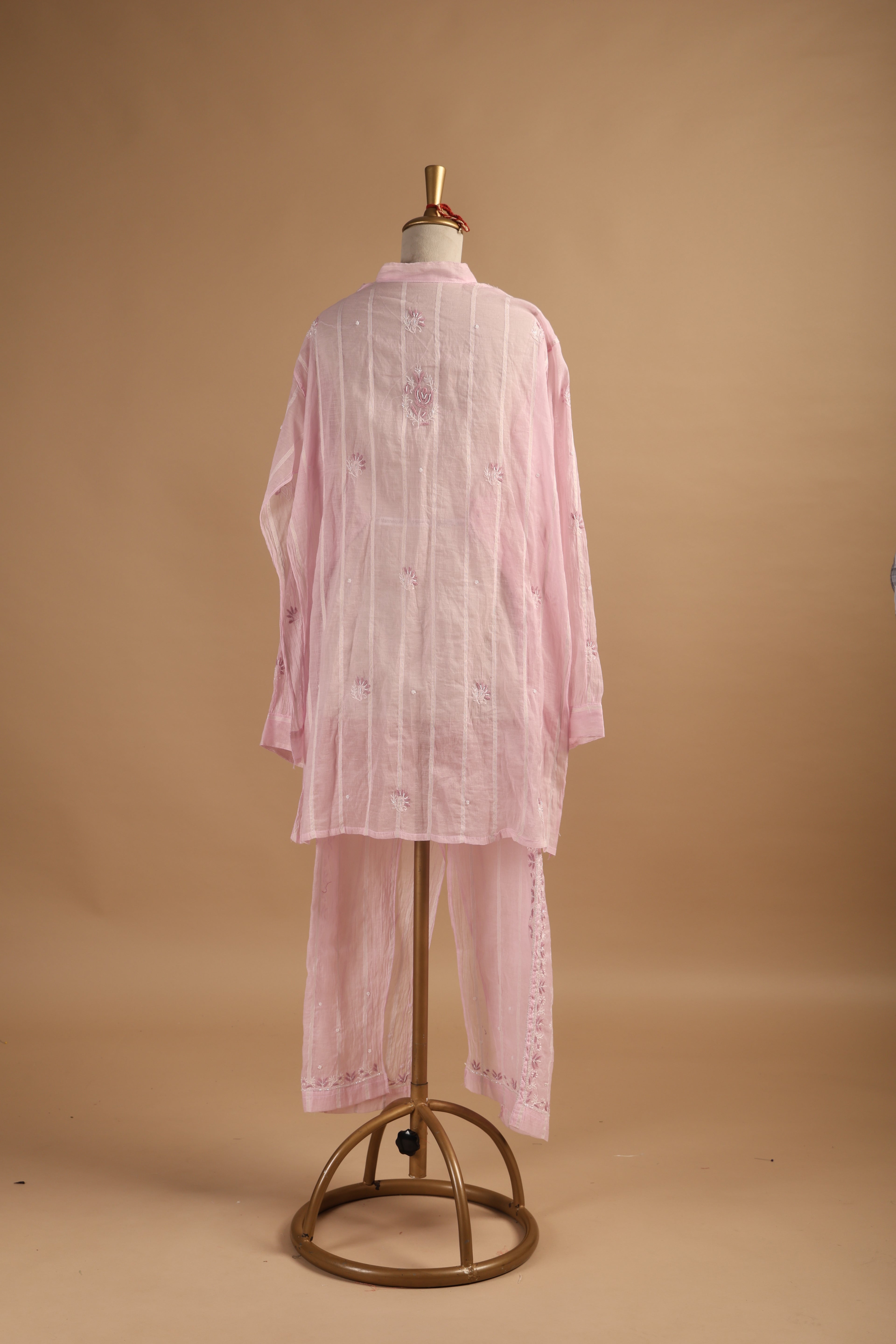 Pink Semi-Stitched Coord Set in Mul Chanderi