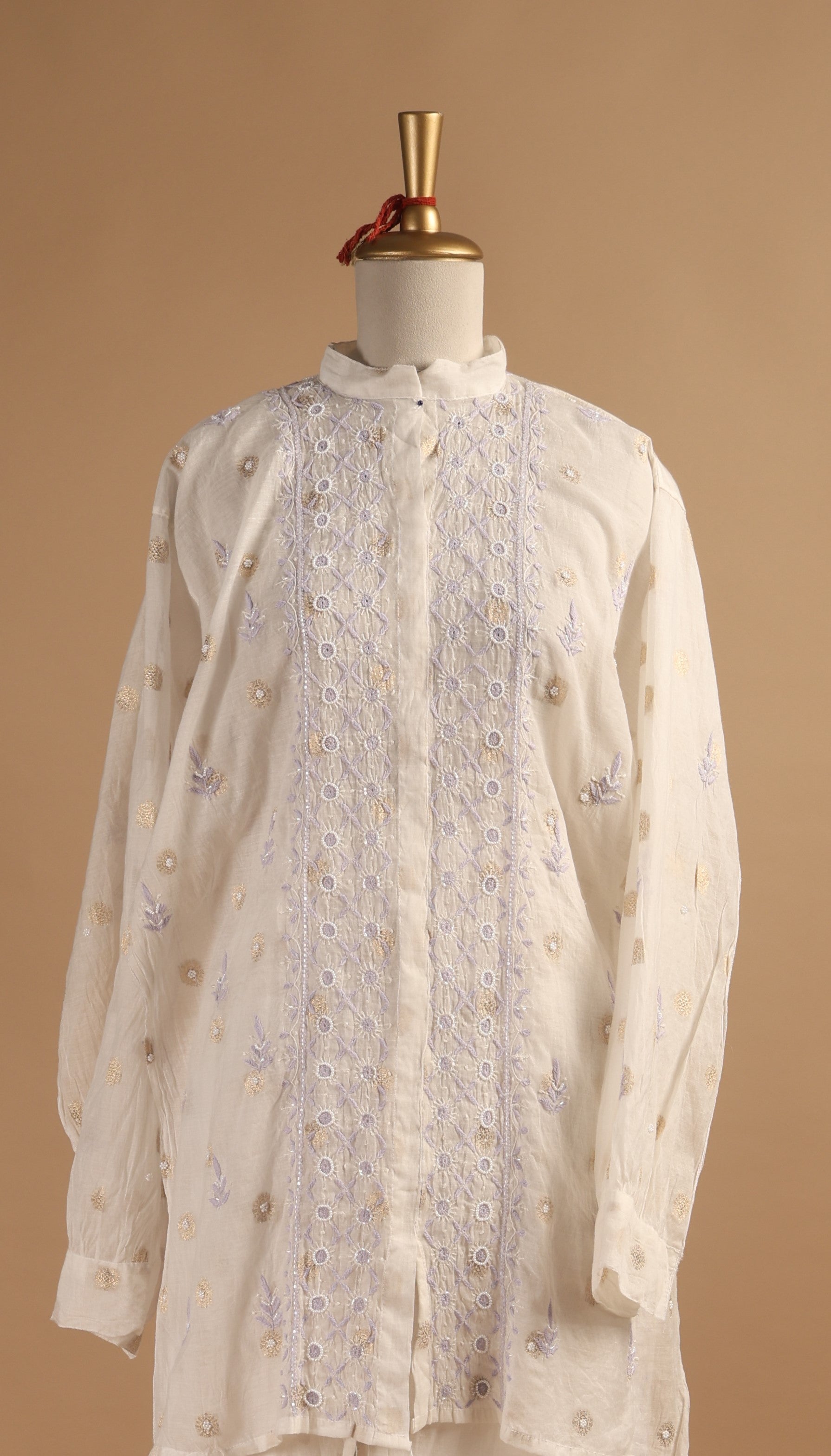 White Semi-Stitched Coord Set in Mul Chanderi with Woven Motifs & Tone-on-Tone Embroidery