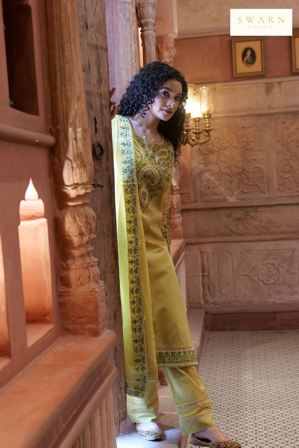 Olive Green Cotton Cambric Embroidered Kurta Dupatta Set – 3 piece