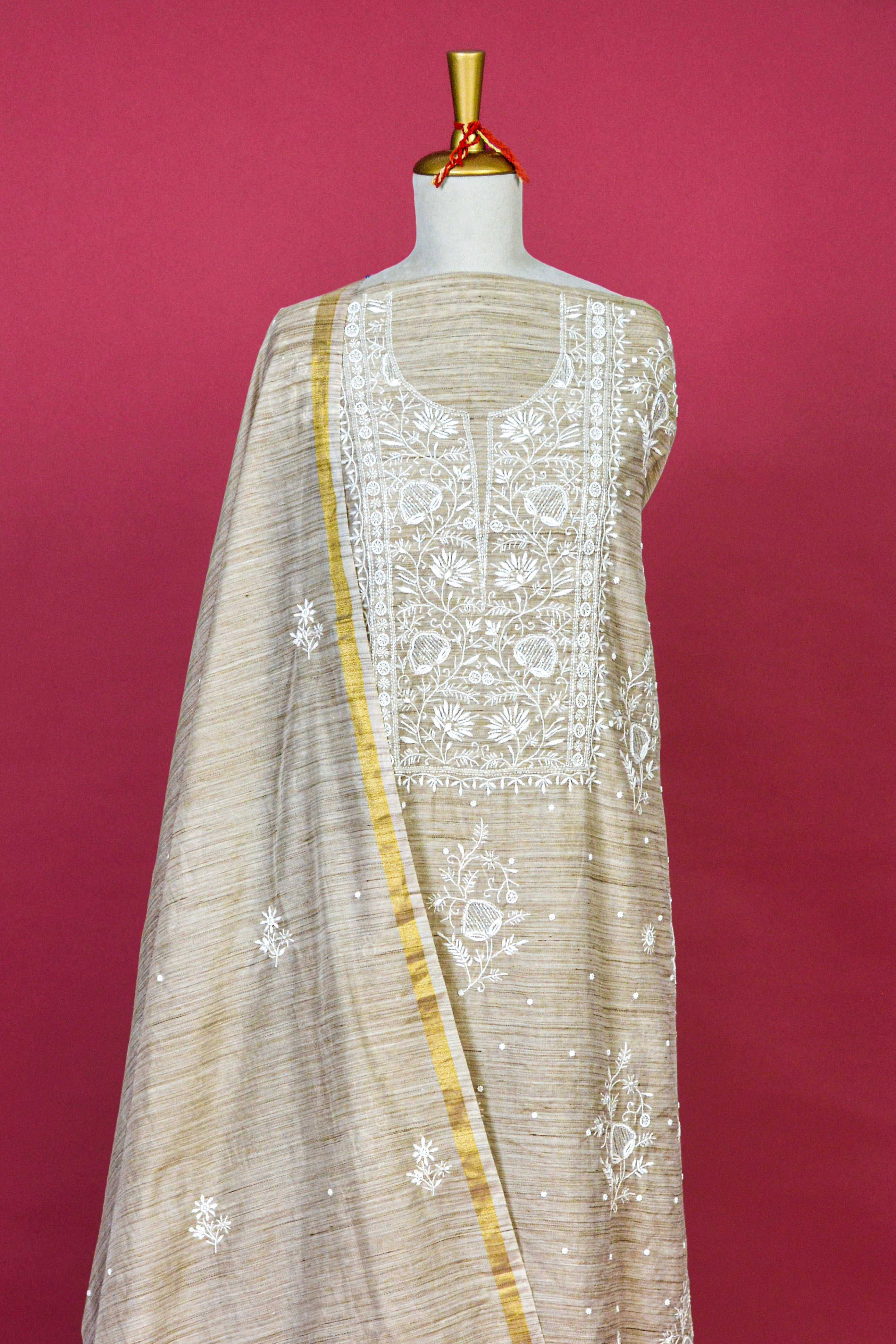 Khadi Cotton Chikankari Kurta Dupatta Set – 3 piece
