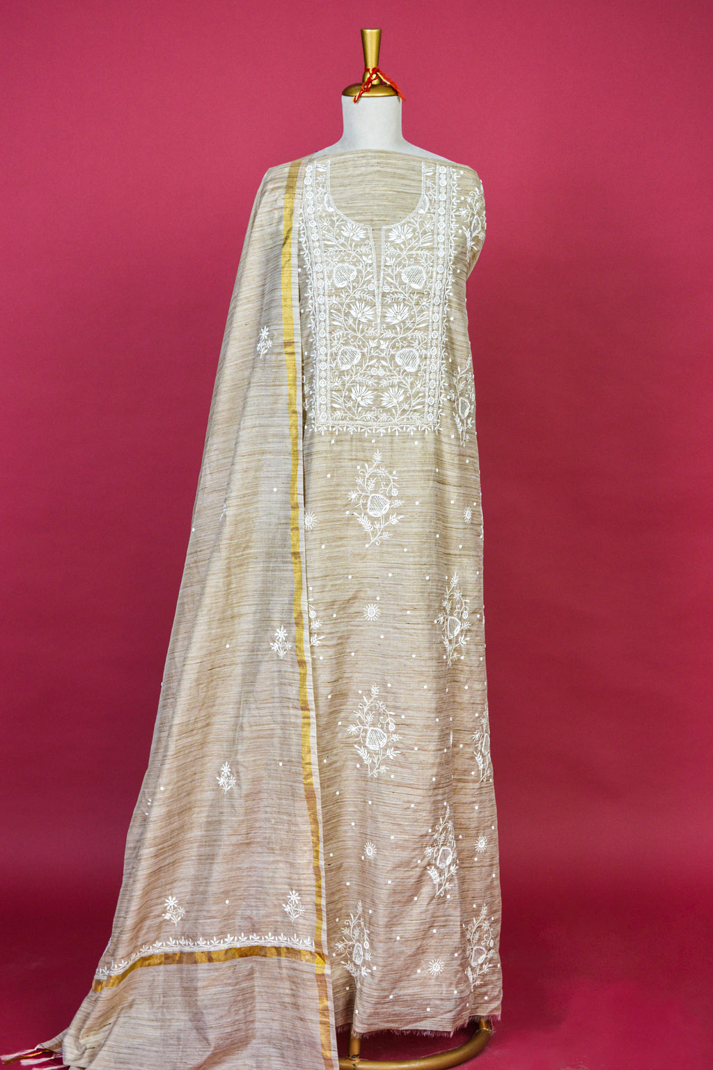 Khadi Cotton Chikankari Kurta Dupatta Set – 3 piece
