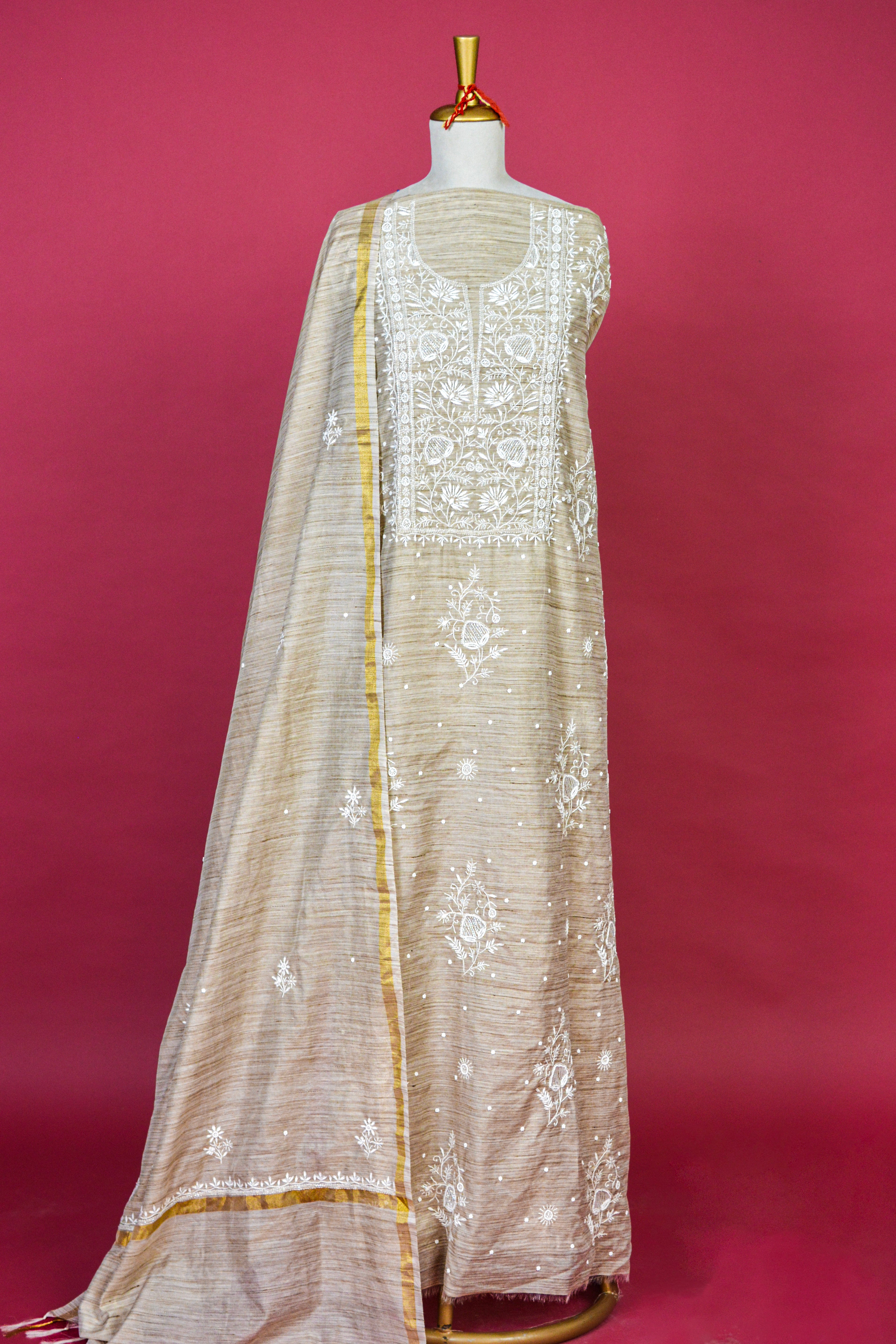 Khadi Cotton Chikankari Kurta Dupatta Set – 3 piece