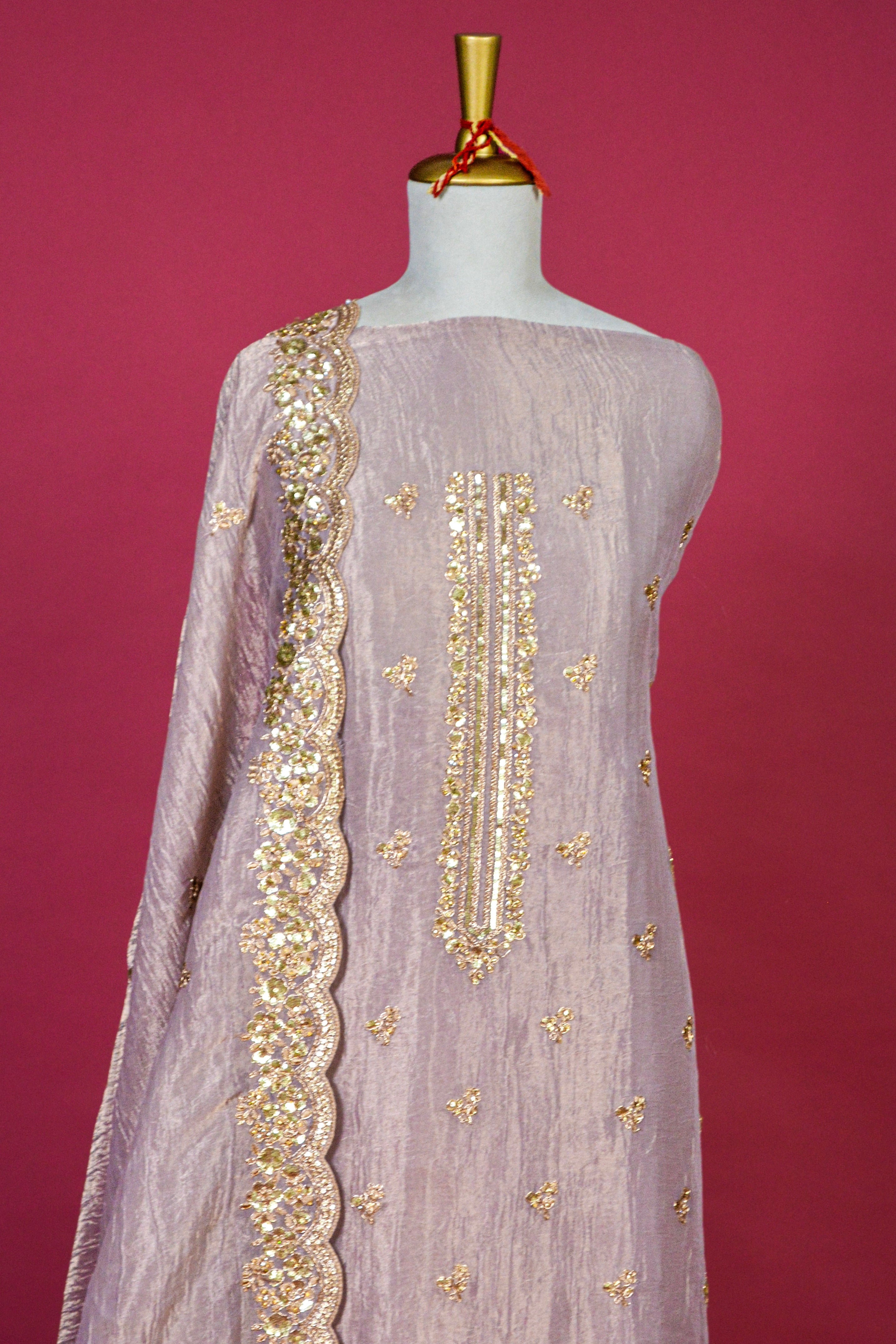 Blush Pink Organza Tissue Embroidered Kurta Dupatta Set – 3 piece