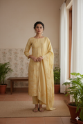 Sunlight Yellow Chanderi Suit Set with French Knot Embroidery – Unstitched 3-Piece
