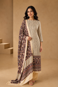 Ivory Hand Block Ajrakh Print Unstitched 3-Piece Suit Set in Modal Satin