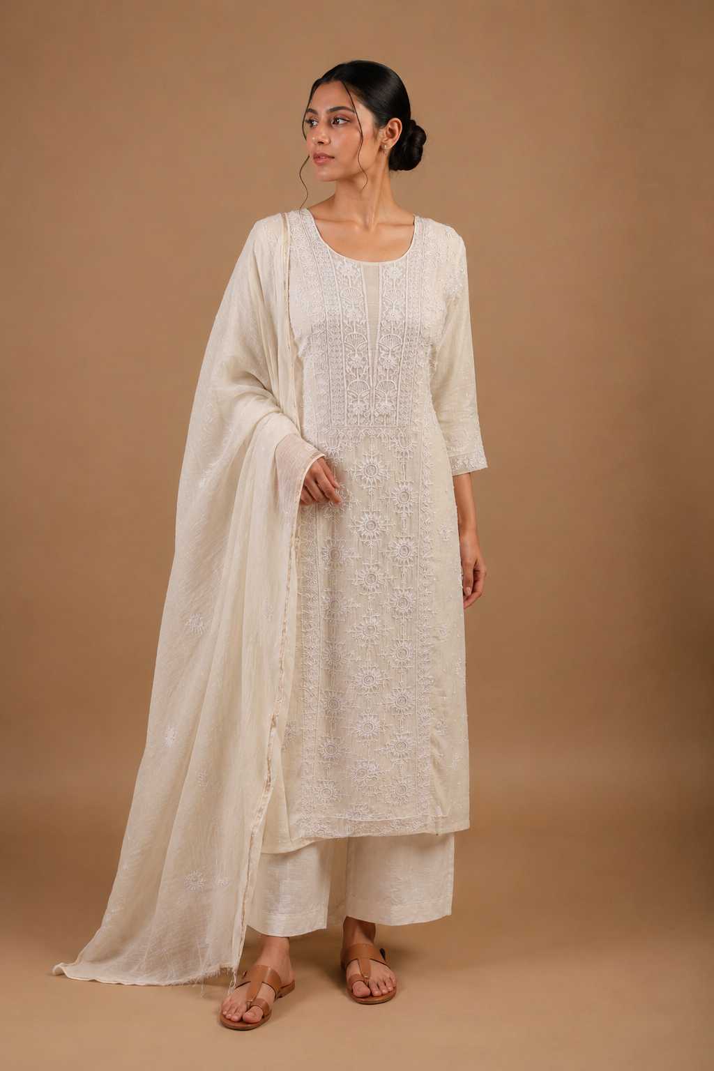 White Chikankari Embroidered Unstitched 2-Piece Suit Set
