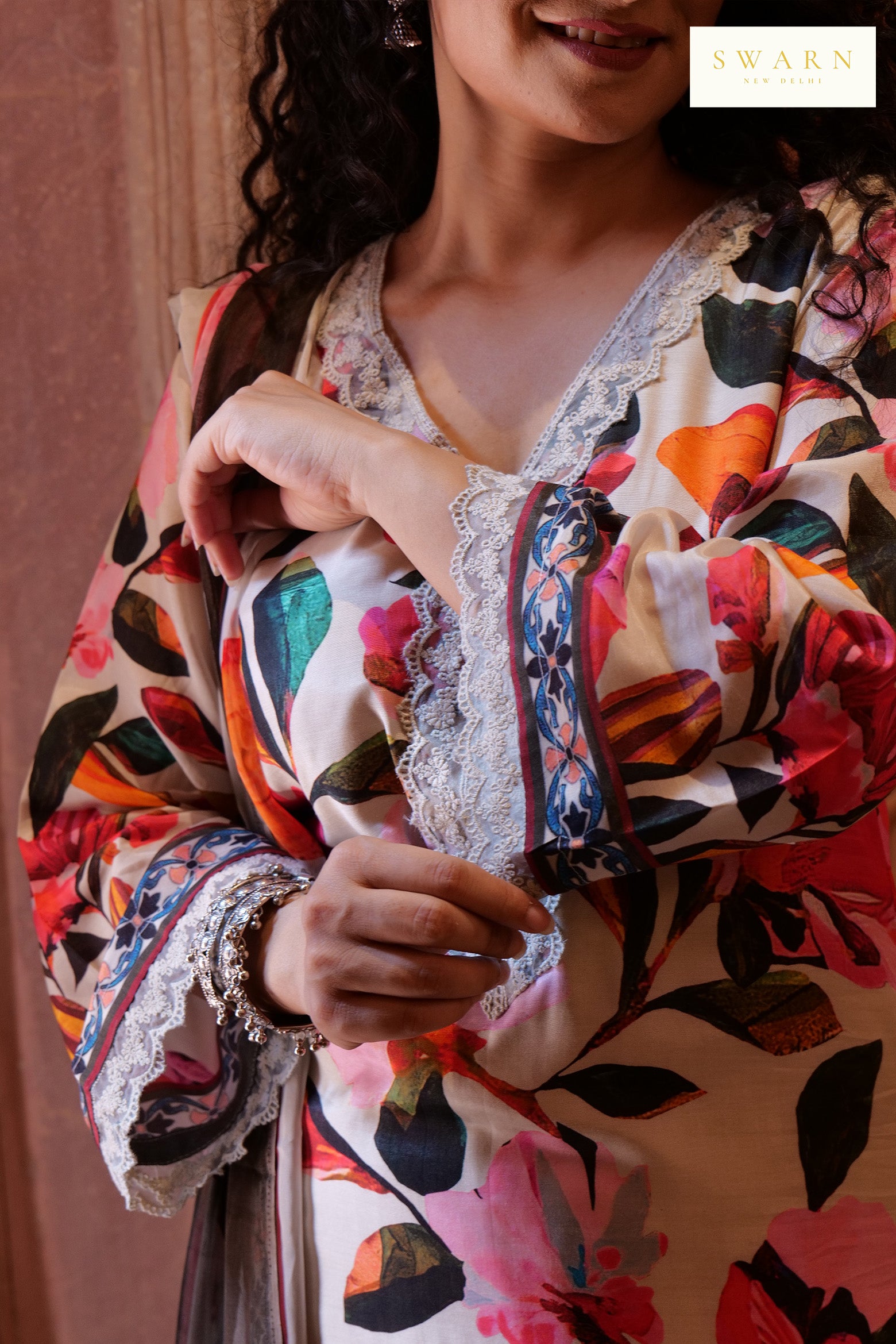 Cotton Muslin Hand Embroidered Kurta Dupatta Set with Chiffon Dupatta – 3 piece