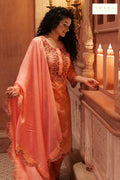 Salmon Pink Cotton Cambric Embroidered Kurta Dupatta Set – 3 piece