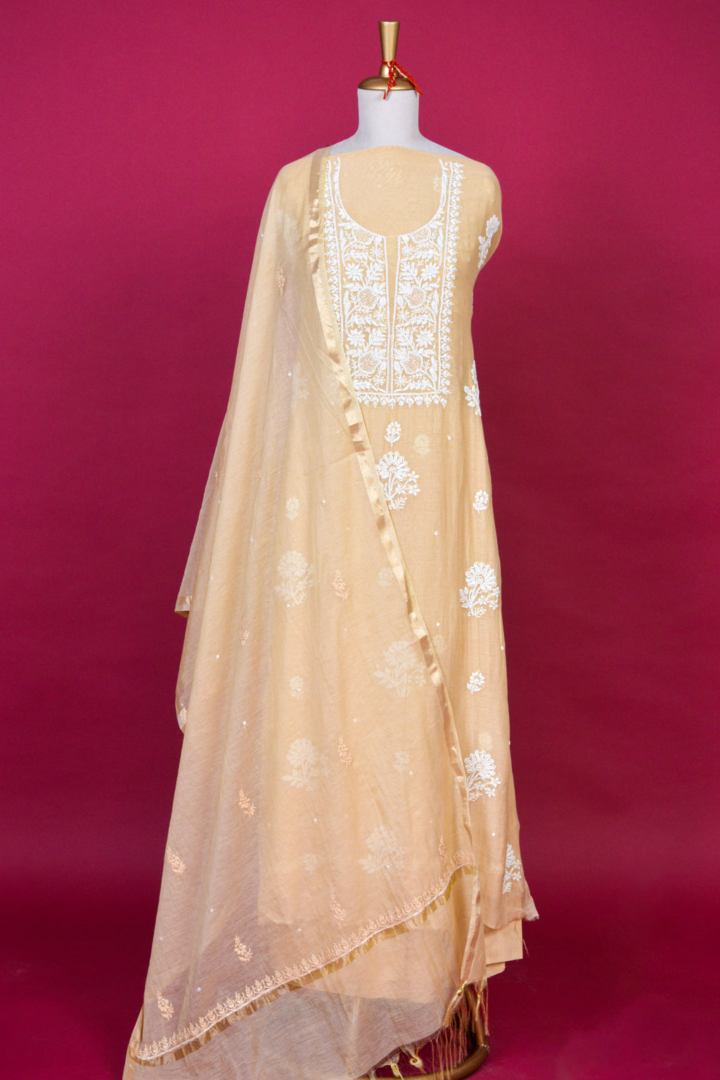 Beige Chikankari Mul Mul Cotton Kurta Dupatta Set – 3 piece