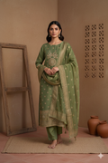 Olive Green Shimmer Tissue Hand Block Printed Kurta Dupatta Set – 3 piece