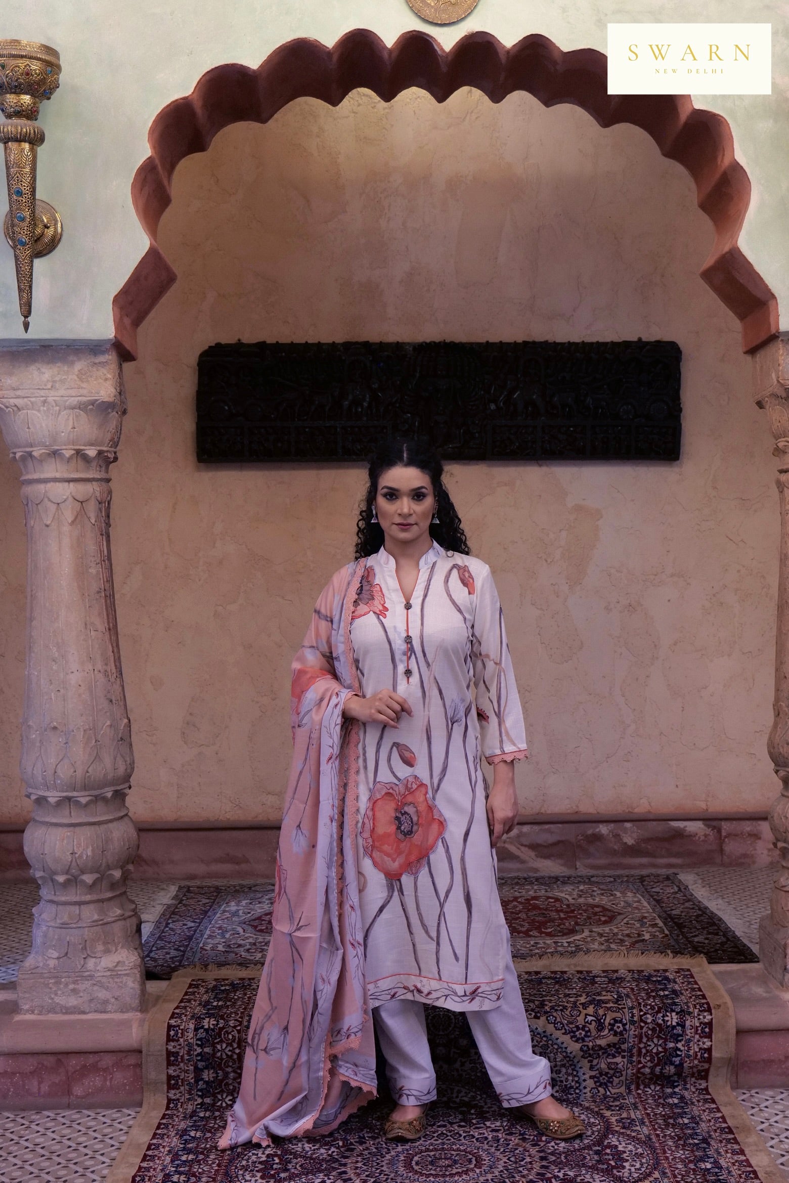 Soft Cotton Linen Digital Printed Kurta with Mul Mul Dupatta & Hand Embroidery – 3 piece