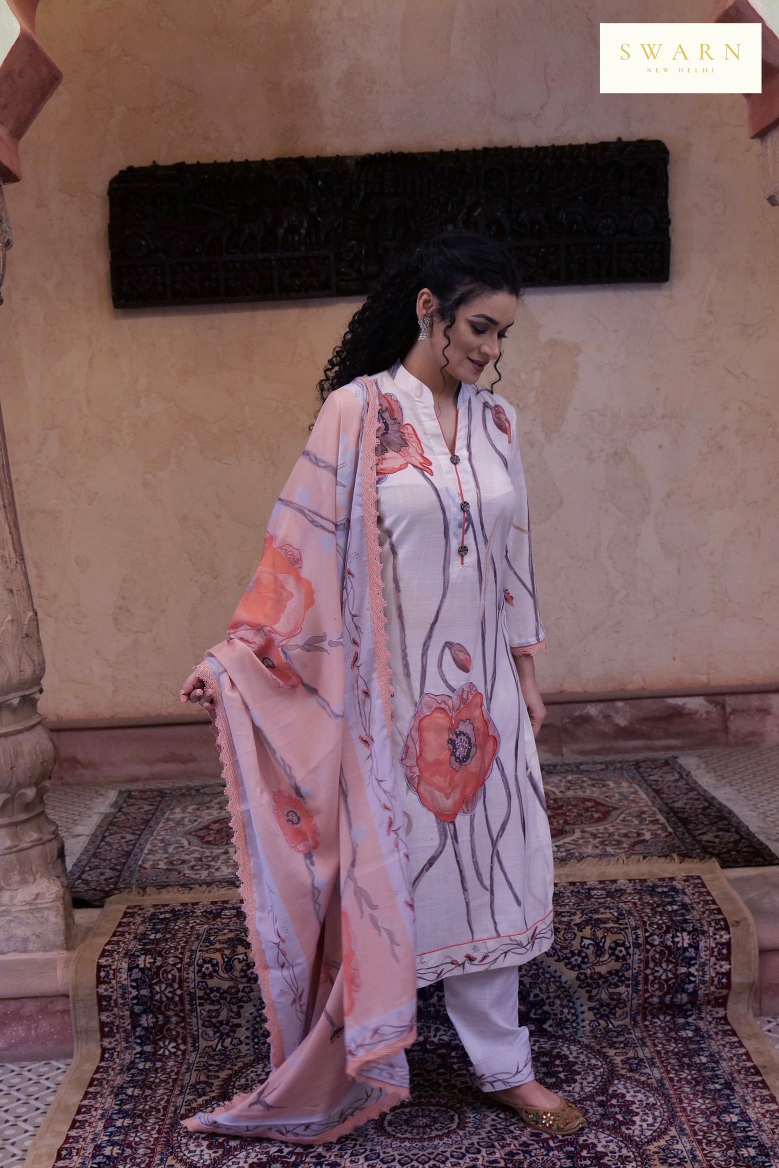 Soft Cotton Linen Digital Printed Kurta with Mul Mul Dupatta & Hand Embroidery – 3 piece