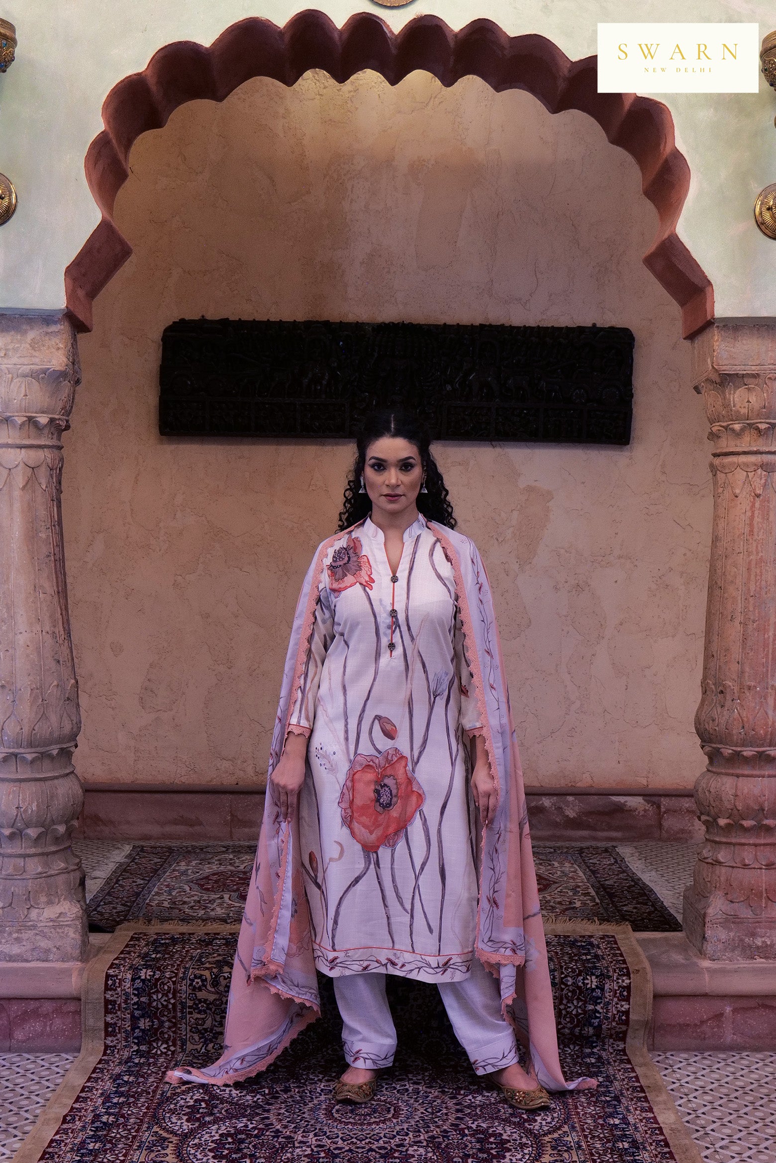 Soft Cotton Linen Digital Printed Kurta with Mul Mul Dupatta & Hand Embroidery – 3 piece