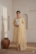 Beige Chikankari Mul Mul Cotton Kurta Dupatta Set – 3 piece