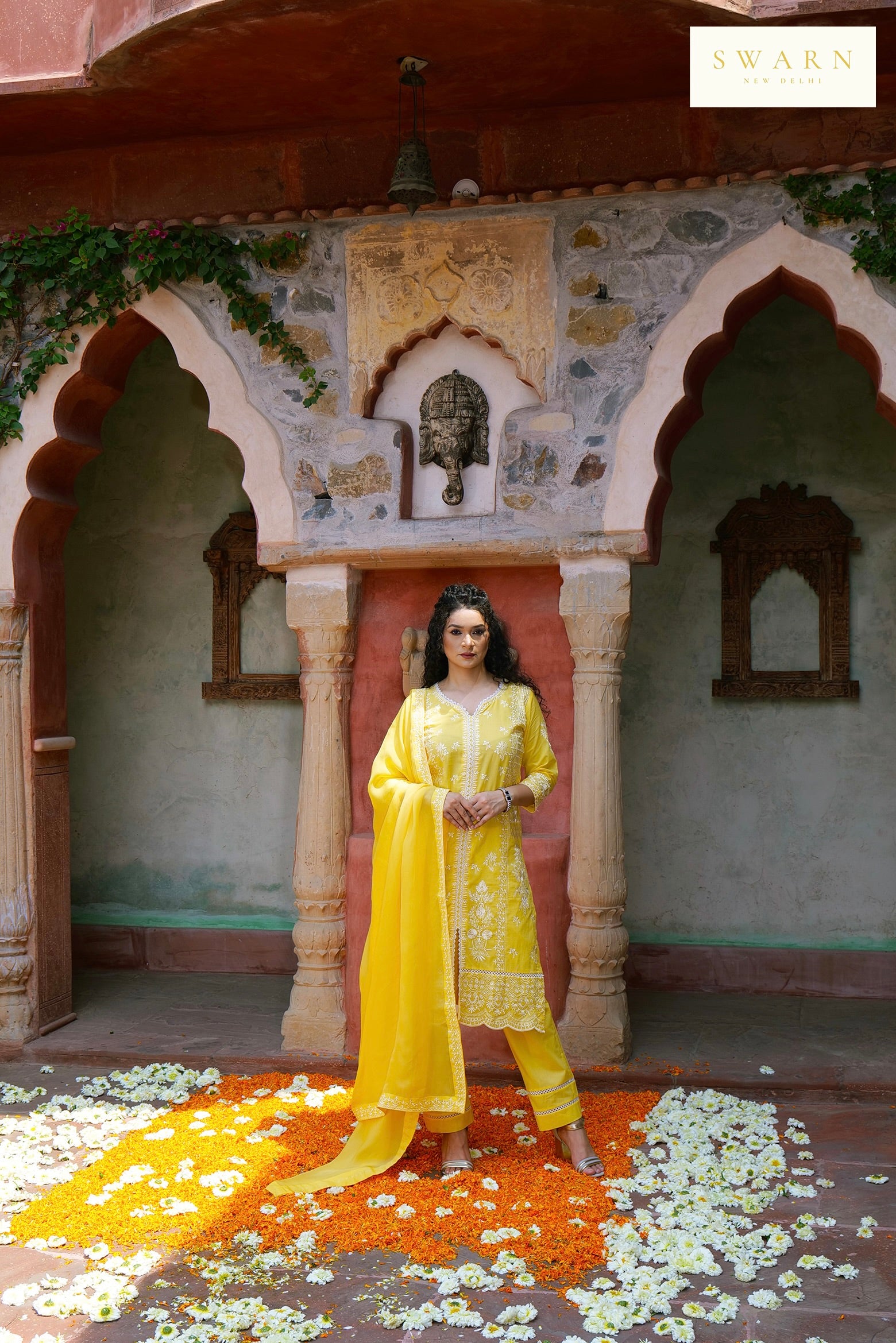 Sun Yellow Pure Cotton Cambric Embroidered Suit Set – 3 piece