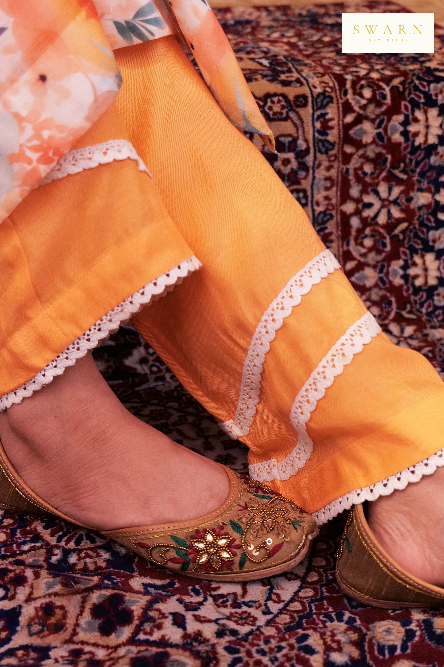 Chanderi Digital Printed Kurta Dupatta Set with Resham Embroidered Neckline – 3 piece