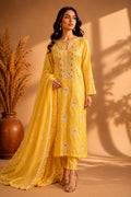 Yellow Chikankari Embroidered Unstitched 2-Piece Suit Set