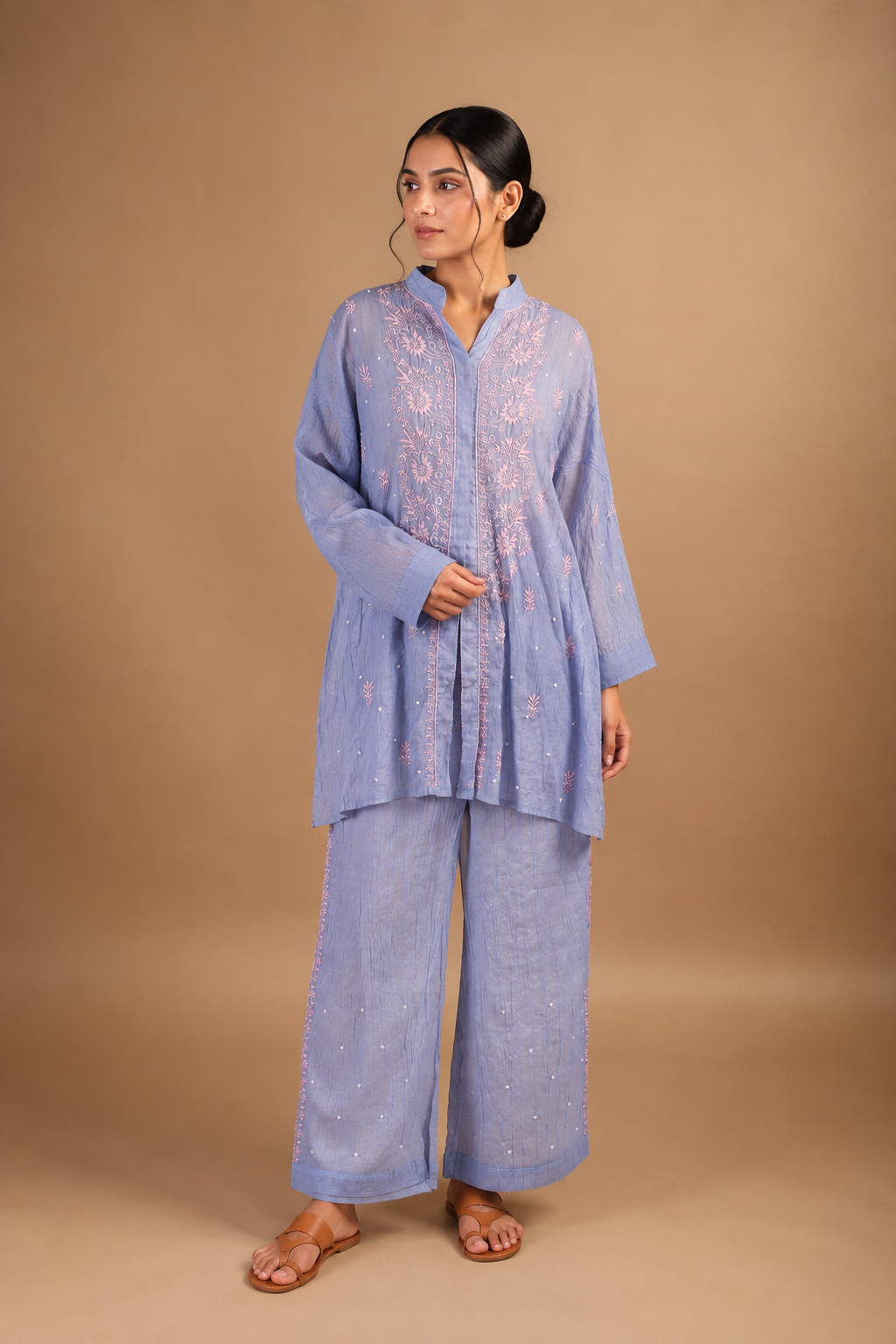 Blue Chikankari Semi-Stitched Coord Set