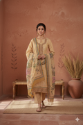 Earthy Yellow Linen Jamdani Dori Work Kurta with Digital Print Dupatta – 3 piece