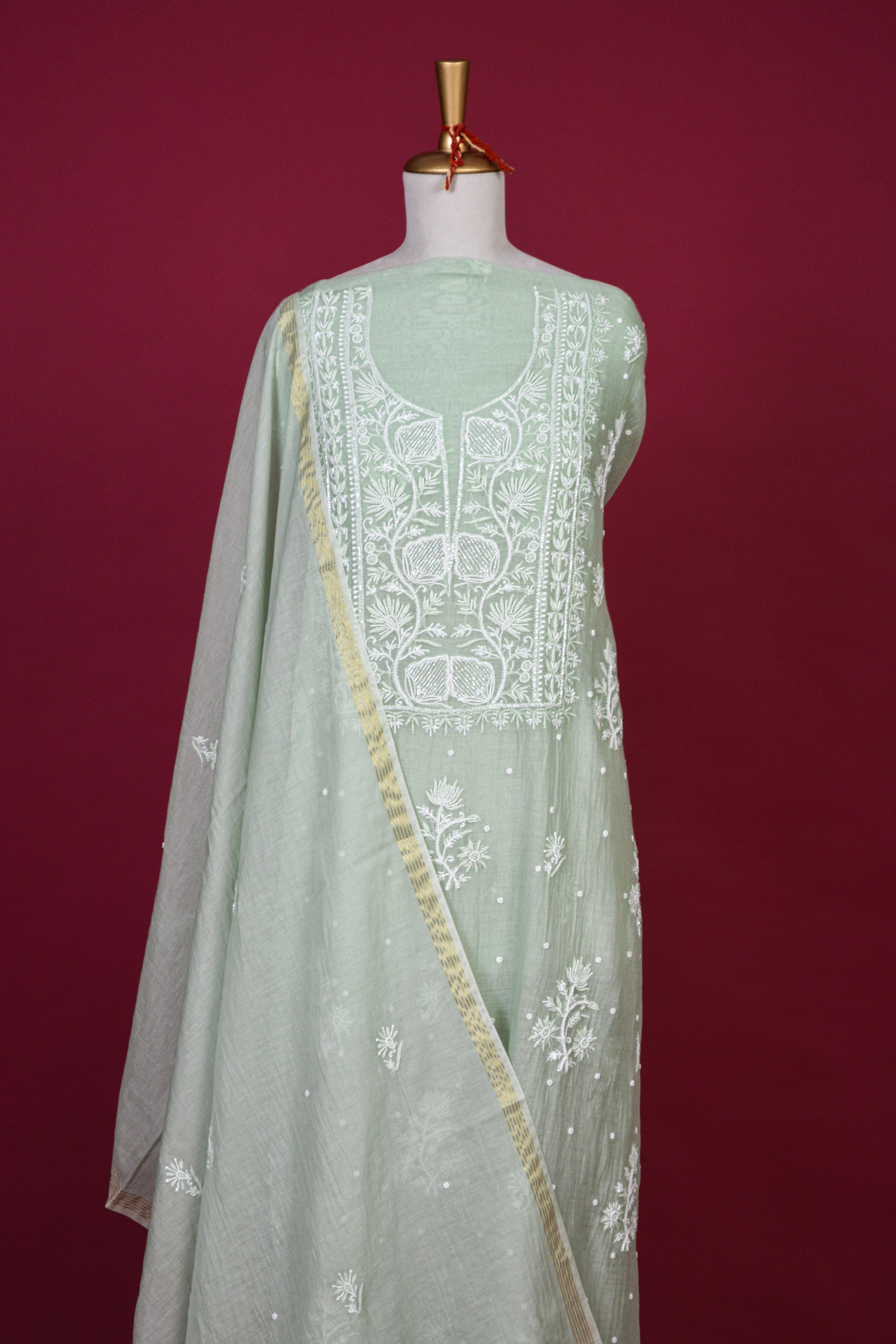 Mint Green Chikankari Mul Mul Cotton Kurta Dupatta Set – 2 piece