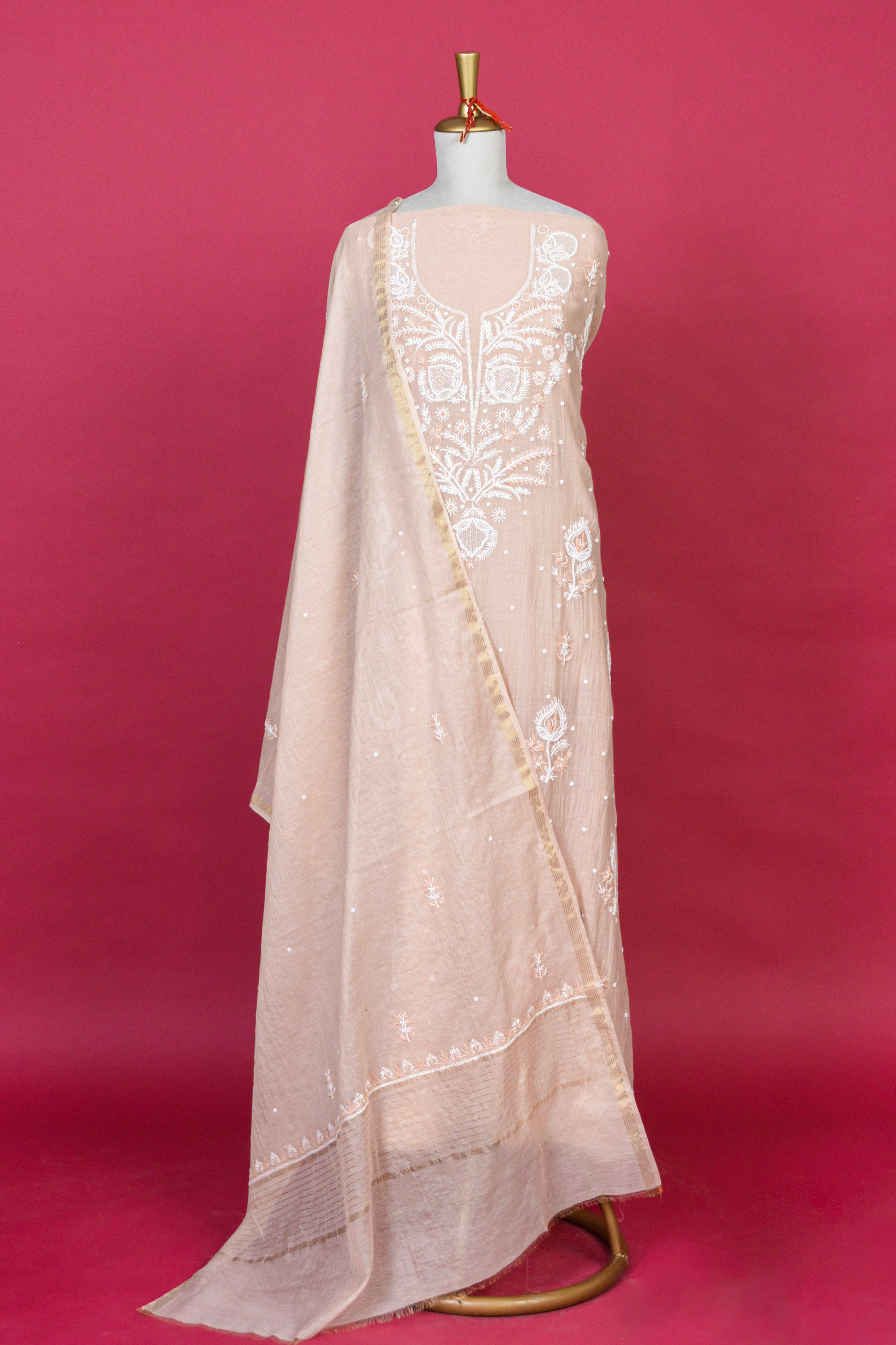 Light Peach Chikankari Mul Mul Cotton Kurta Dupatta Set – 2 piece