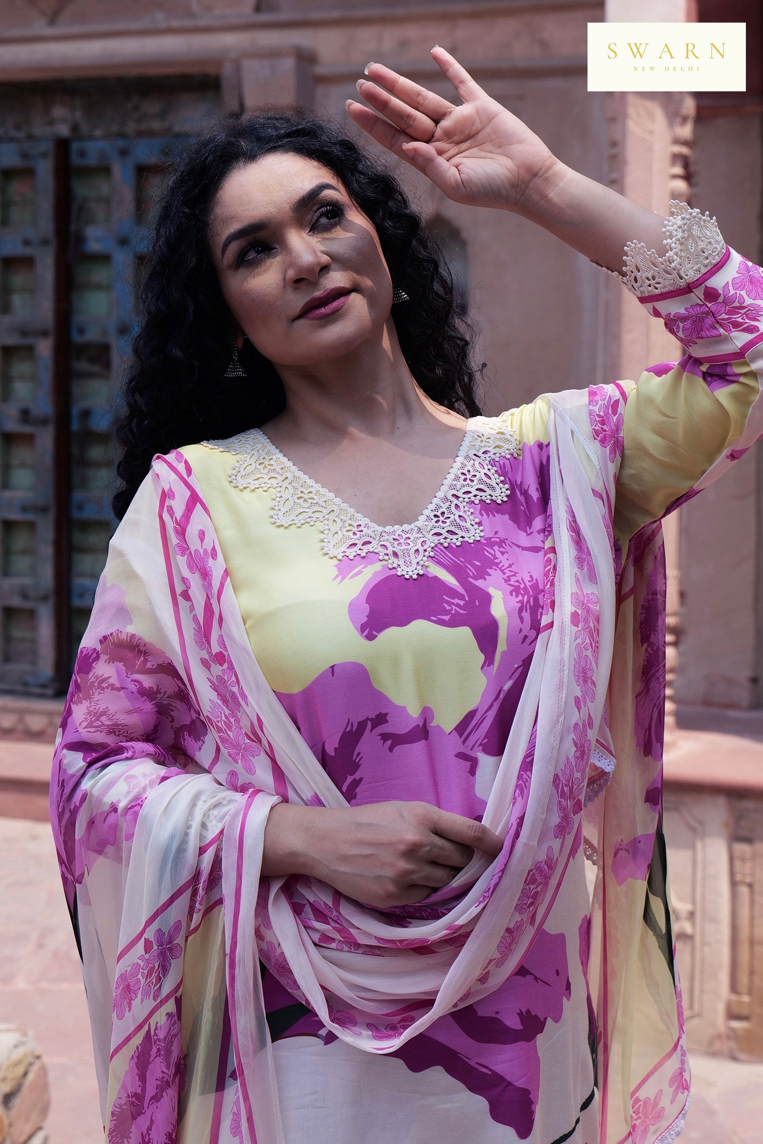 Cotton Muslin Hand Embroidered Kurta Dupatta Set with Chiffon Dupatta – 3 piece