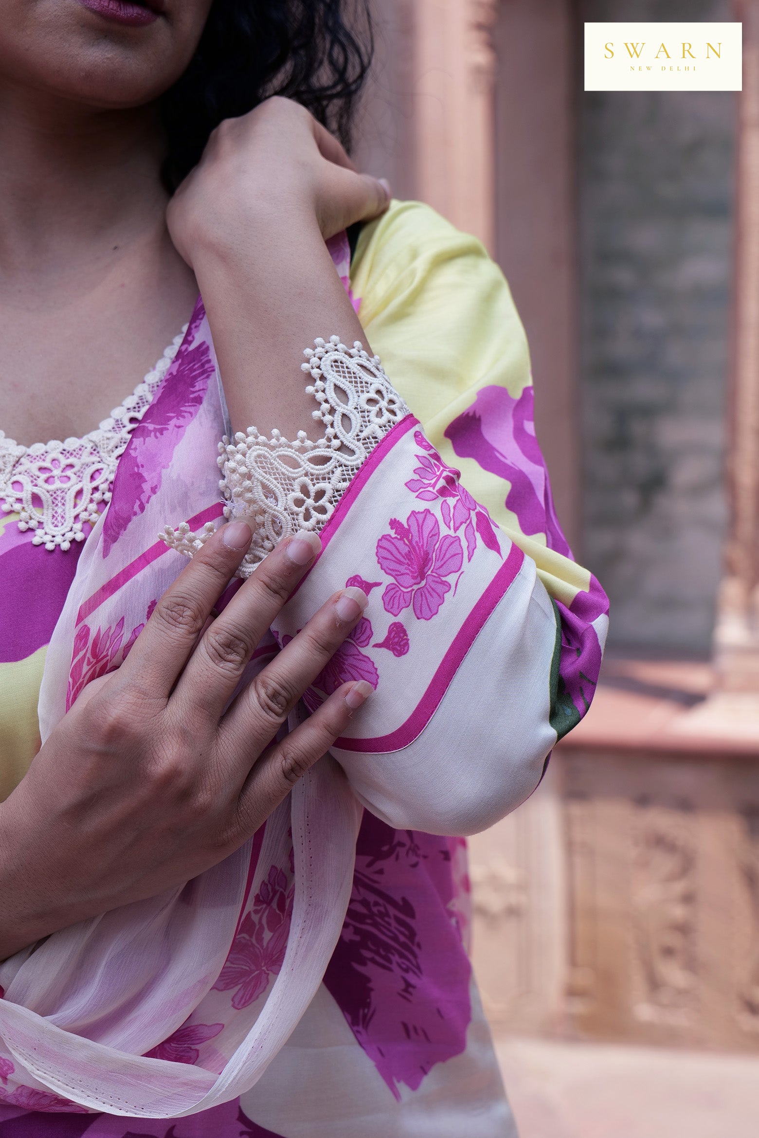 Cotton Muslin Hand Embroidered Kurta Dupatta Set with Chiffon Dupatta – 3 piece