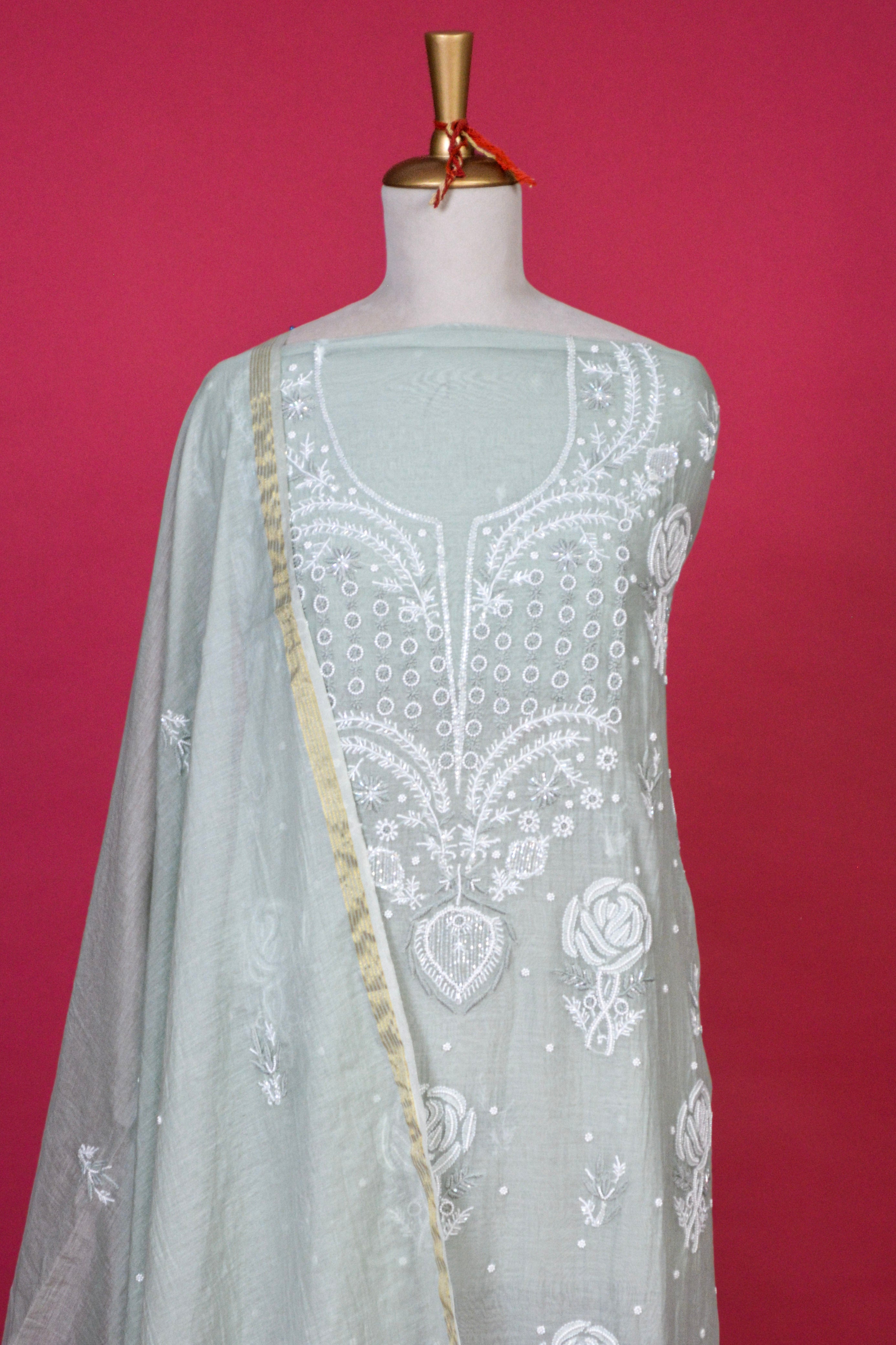 Mint Green Chikankari Mul Mul Cotton Kurta Dupatta Set – 2 piece