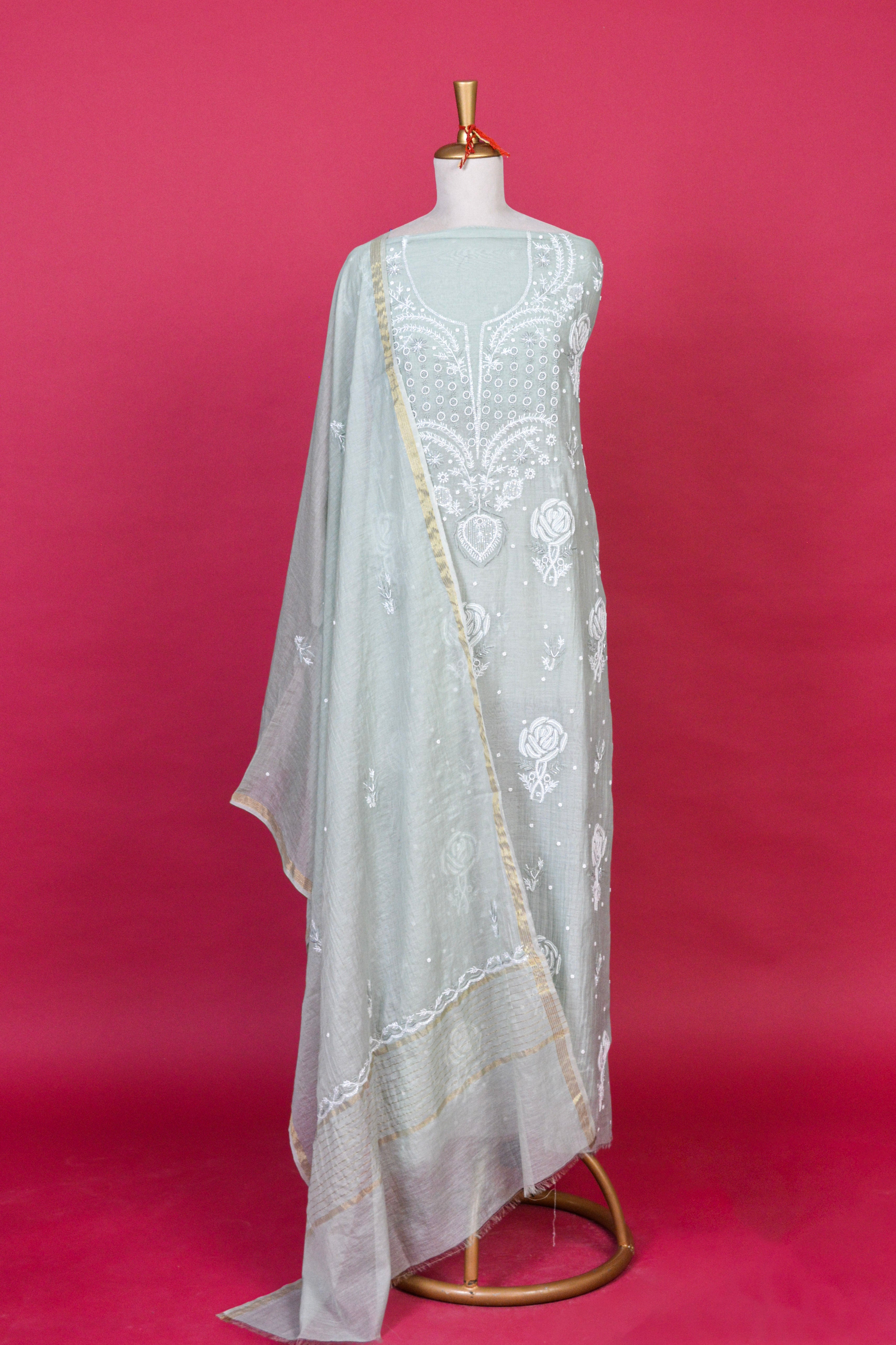 Mint Green Chikankari Mul Mul Cotton Kurta Dupatta Set – 2 piece