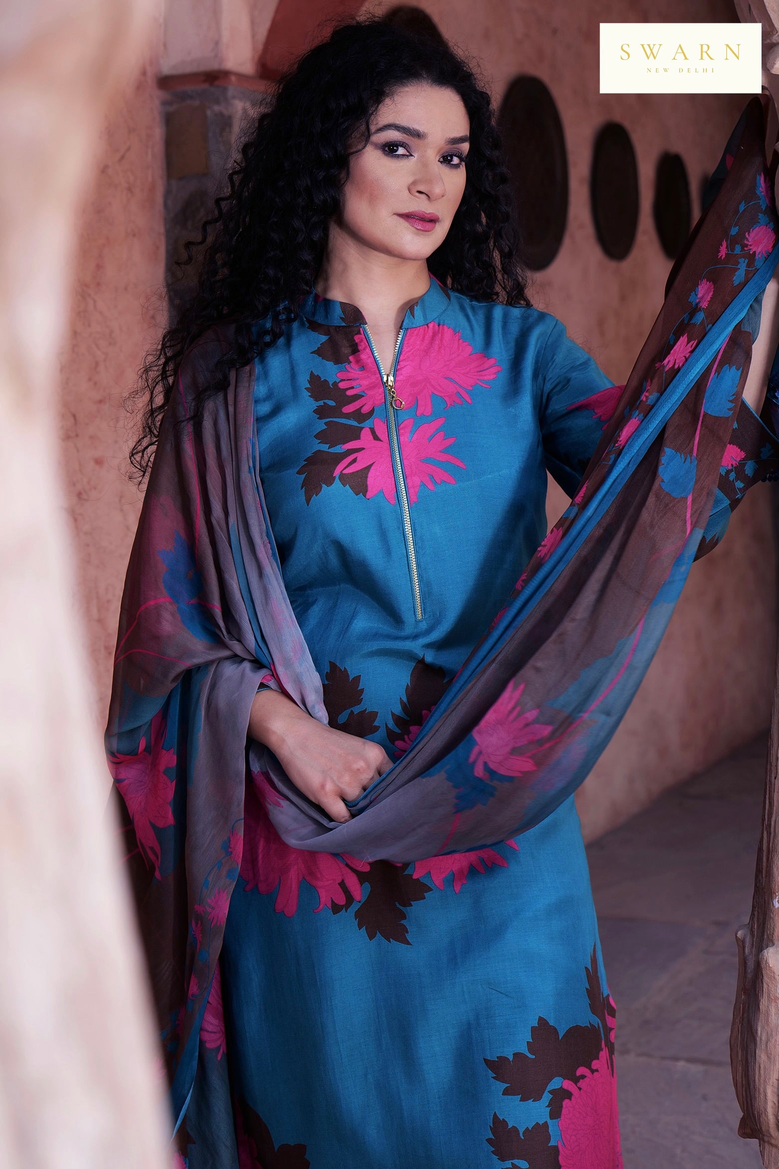 Cotton Muslin Hand Embroidered Kurta Dupatta Set with Chiffon Dupatta – 3 piece